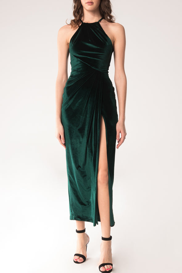 Velvet draped dress Sofia Emerald green