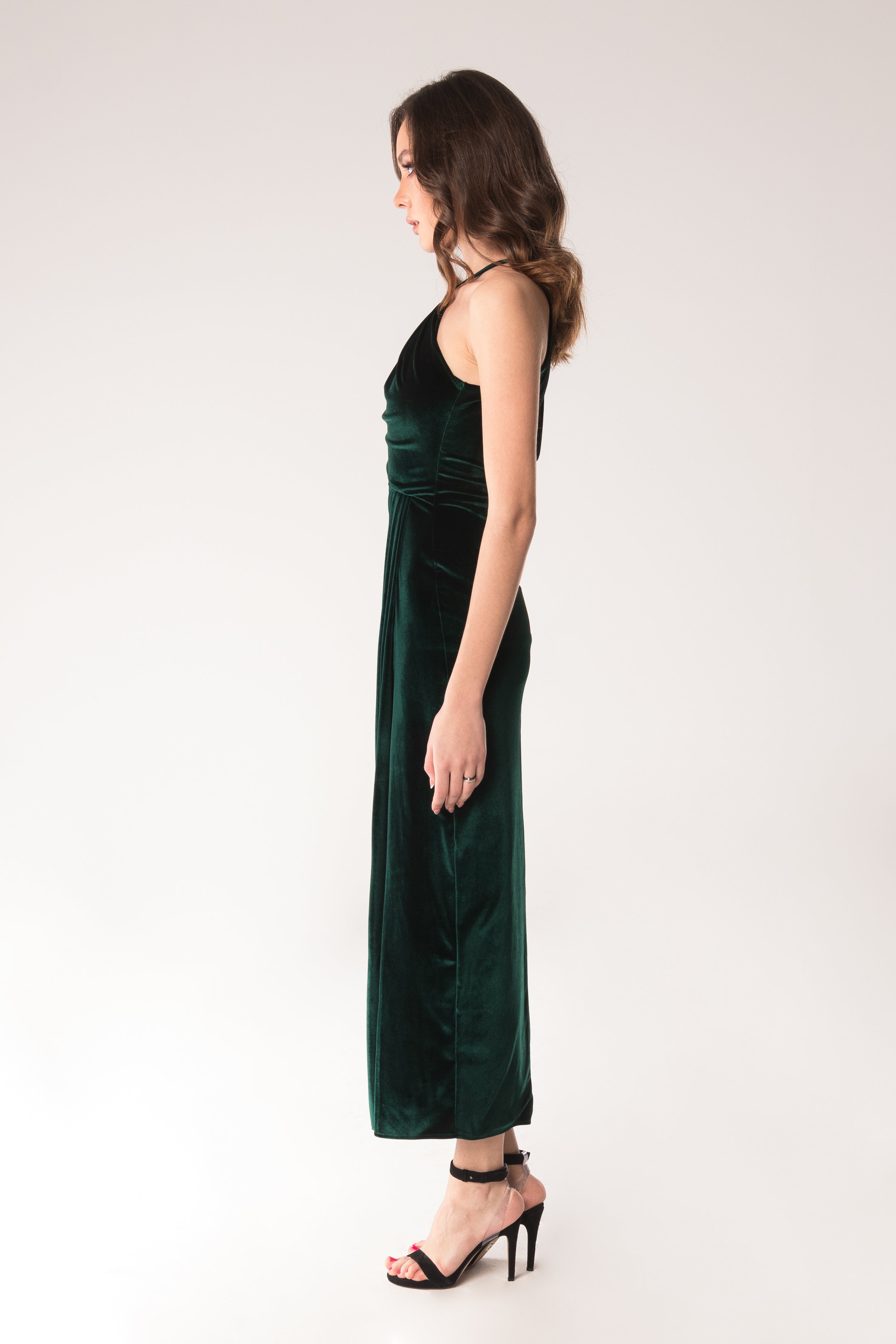 Velvet draped dress Sofia Emerald green