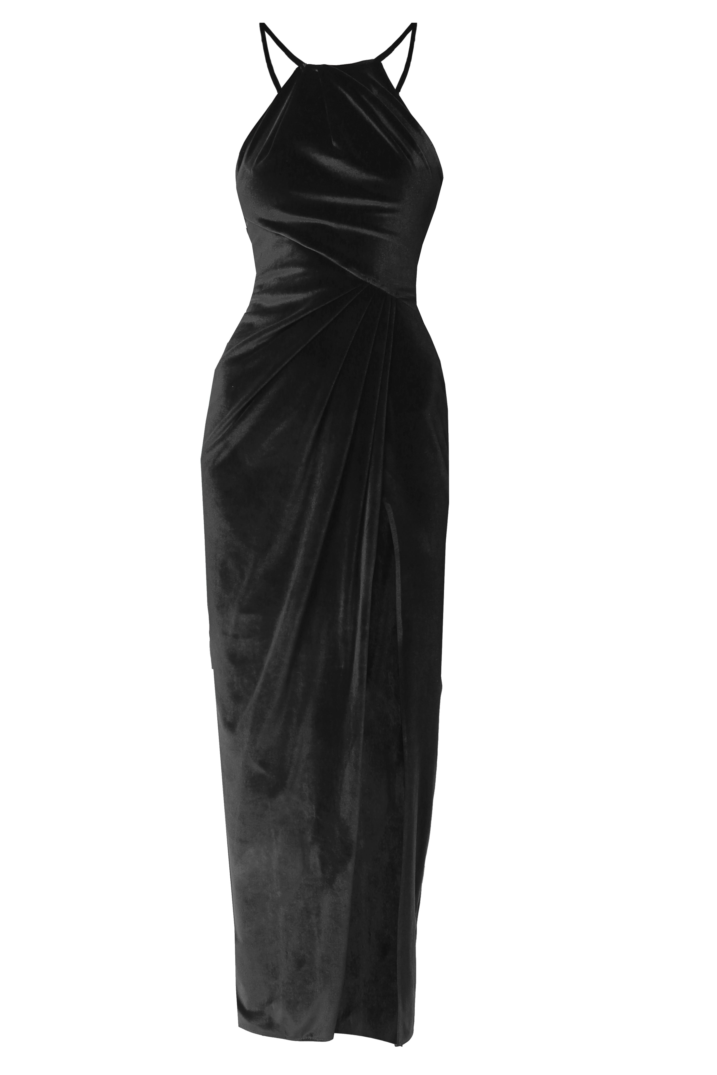 Sofia Velvet Draped Dress Black 2