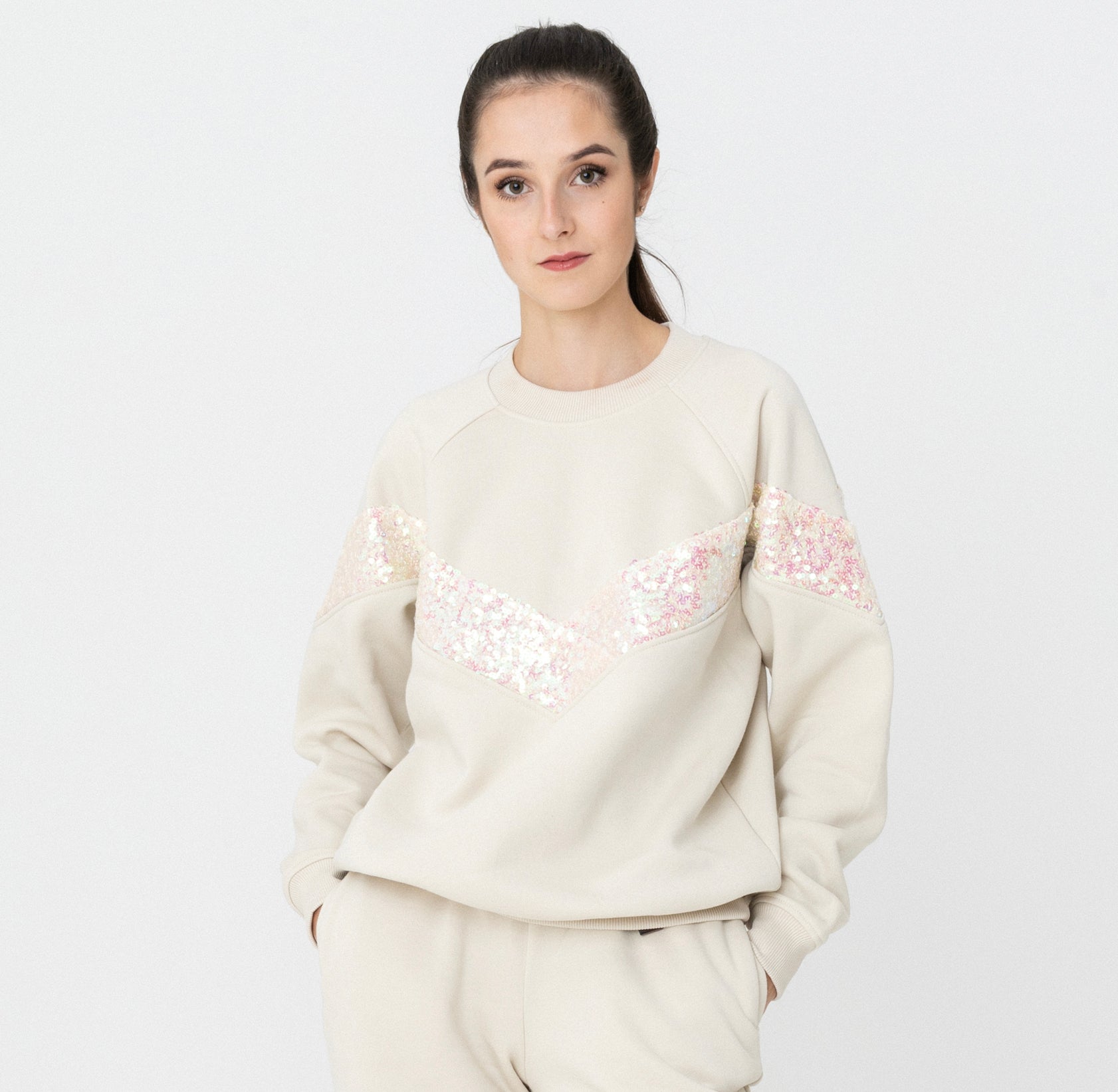 Elegant Pistachio Sweatshirt With Sequins