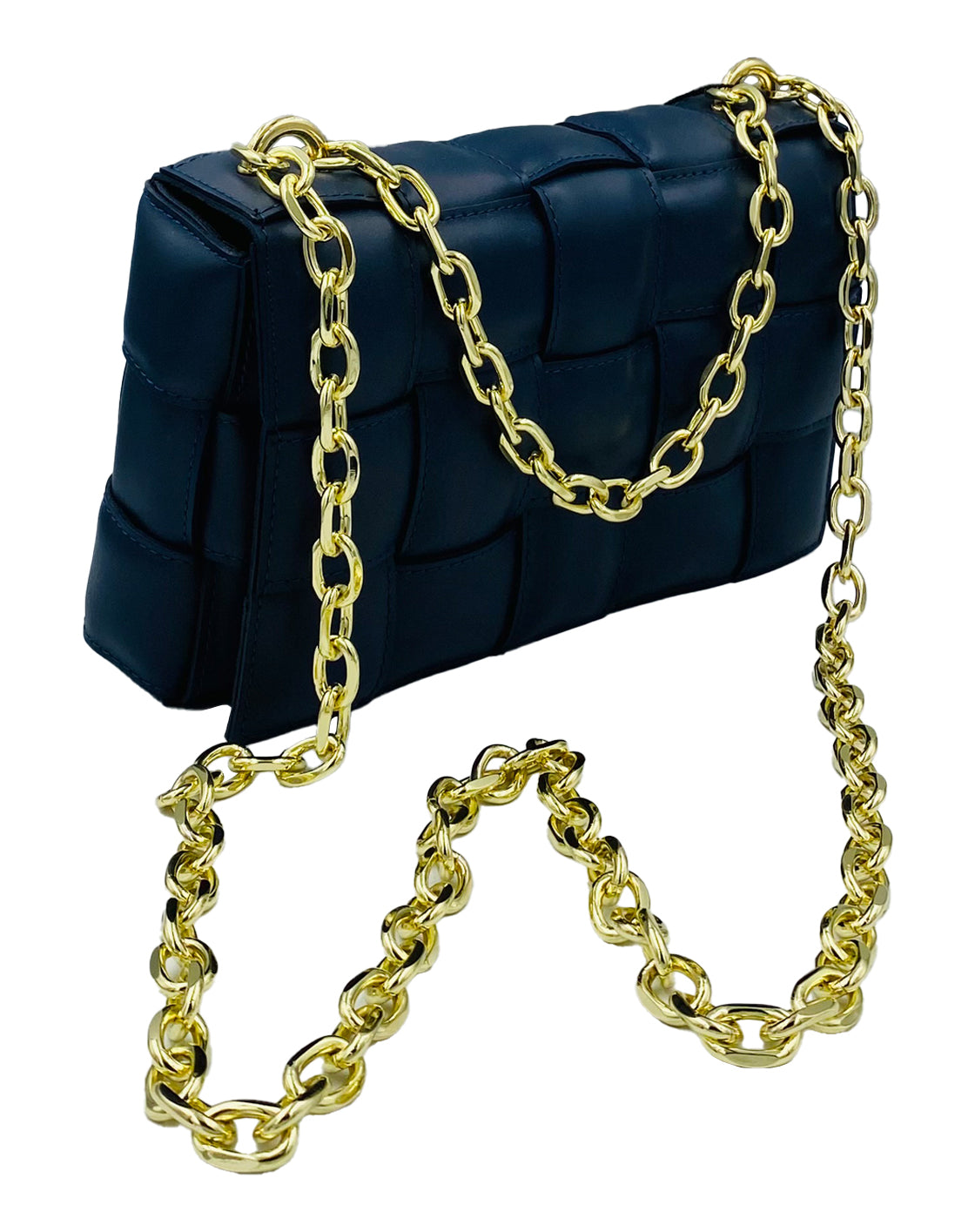 Braided Leather Handbag Navy Blue