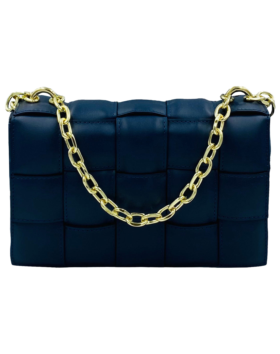 Braided Leather Handbag Navy Blue