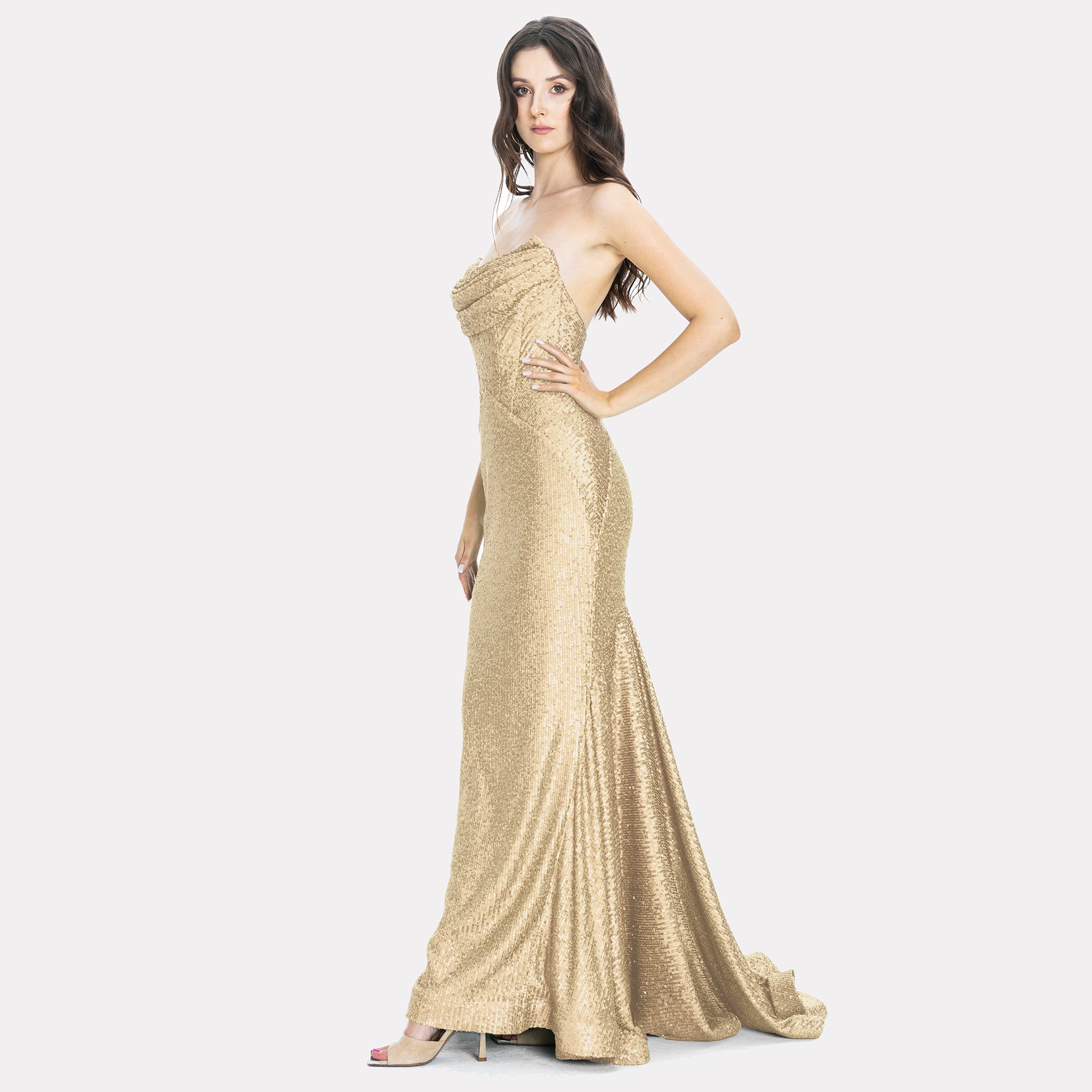 Alaya Gold Sequin Evening Dress Gown Angelika Jozefczyk 5