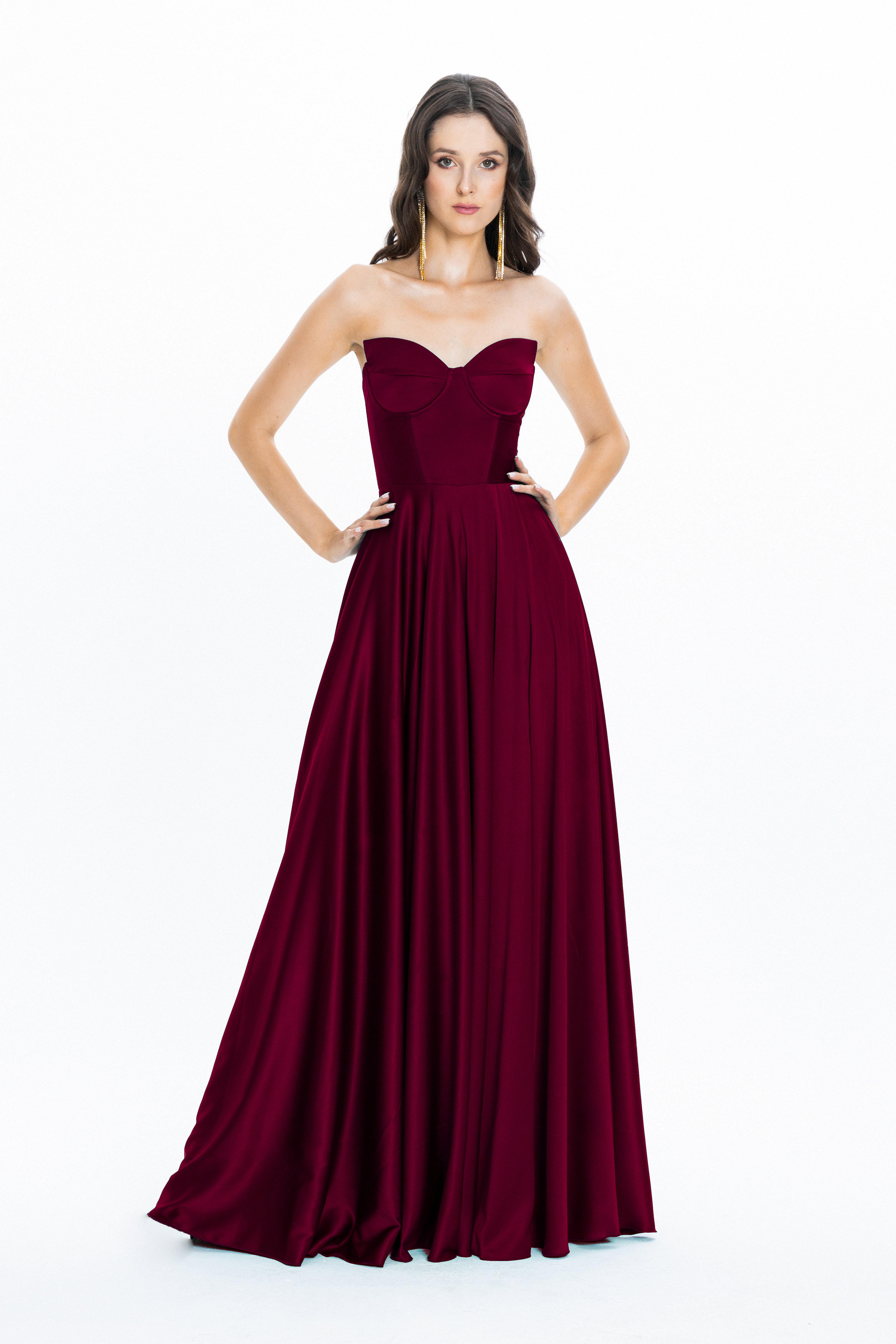 Angelika Jozefczyk Satin Evening Gown Viena Burgundy - Długa satynowa sukienka Viena Bordo_2