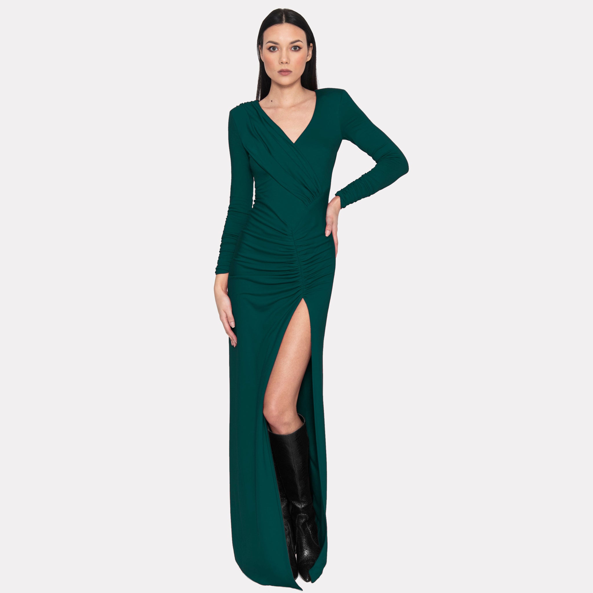 Knitted Draped Maxi Dress Aurora Emerald Green