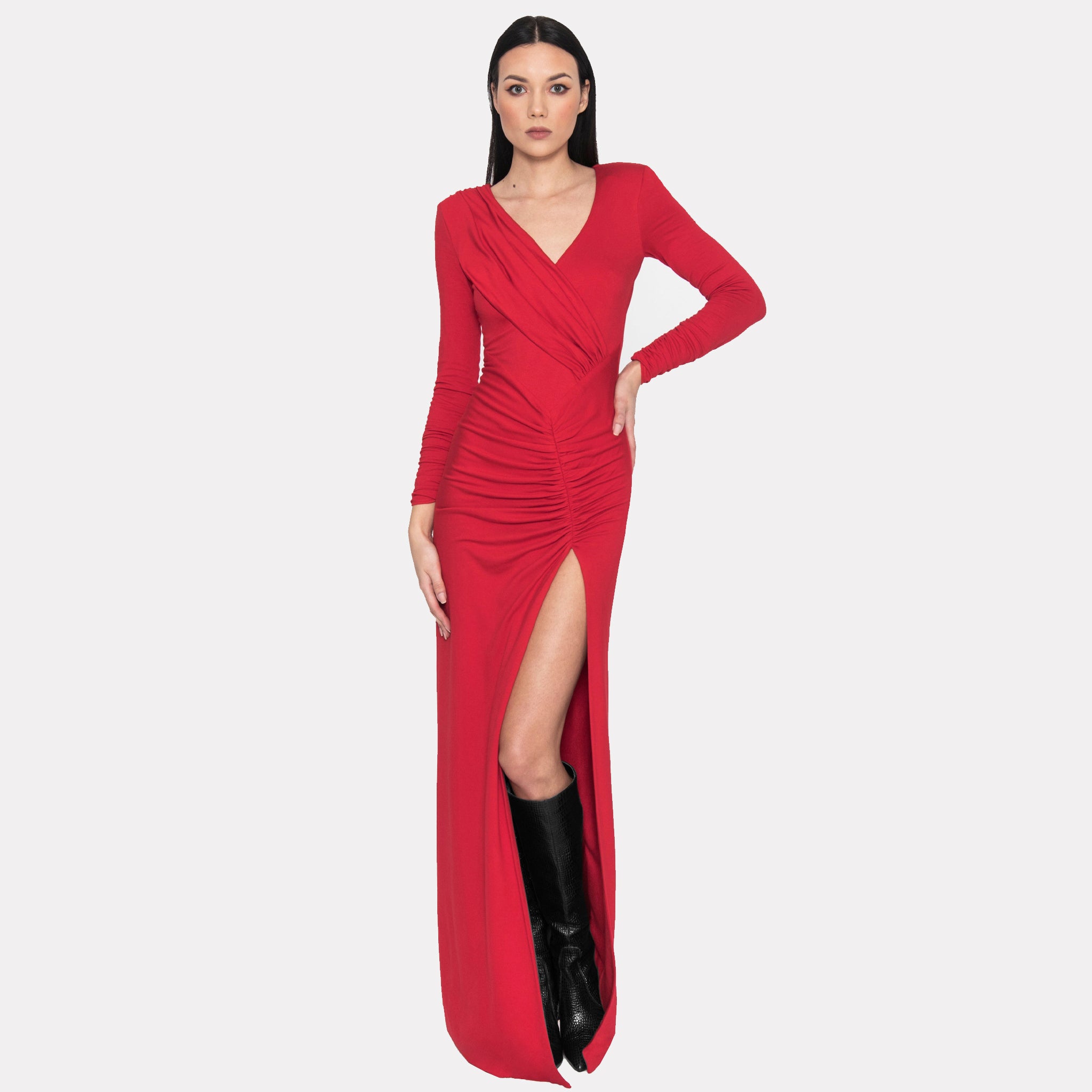 Knitted Draped Maxi Dress Aurora Red