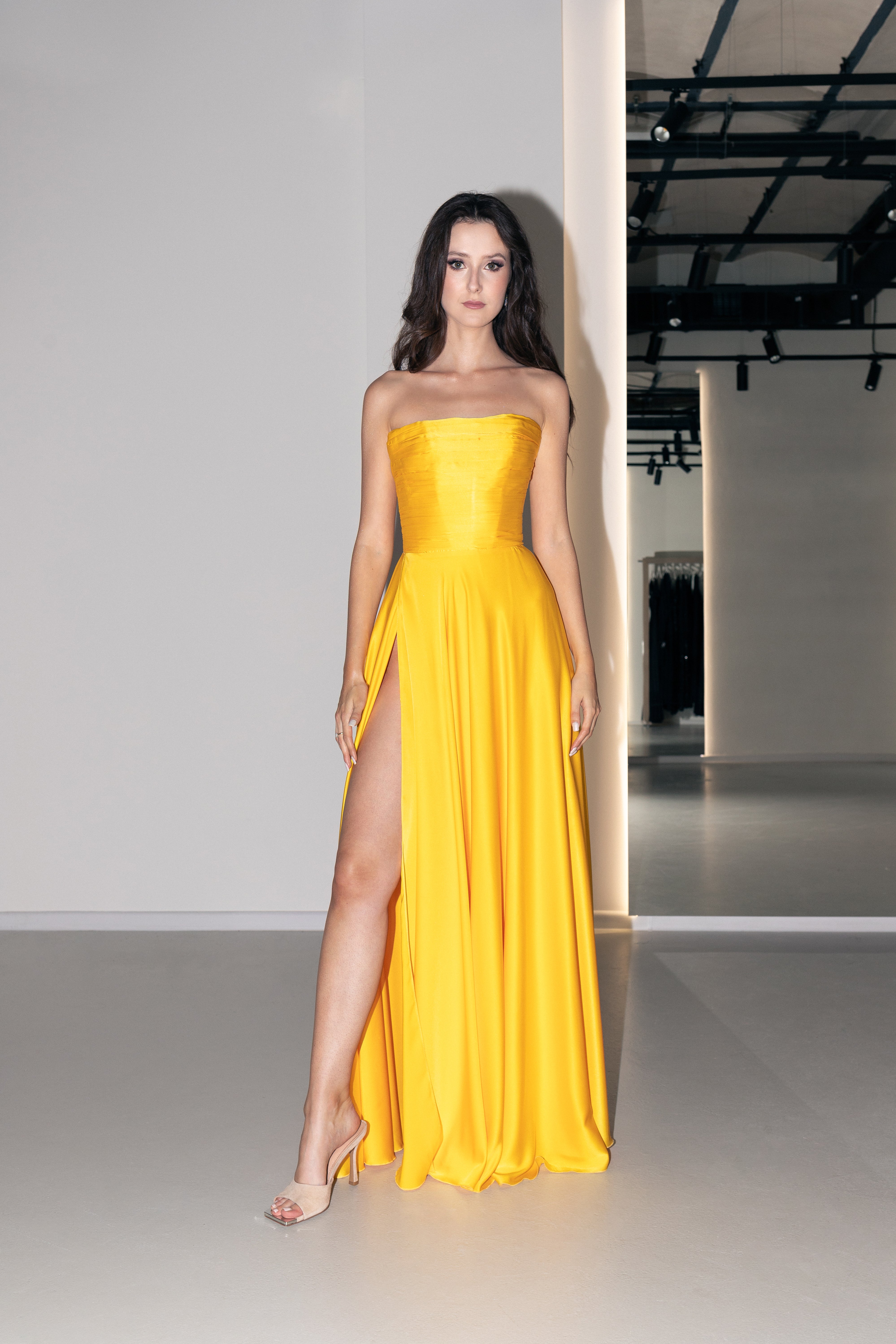 Bella Satin Evening Gown Yellow 3