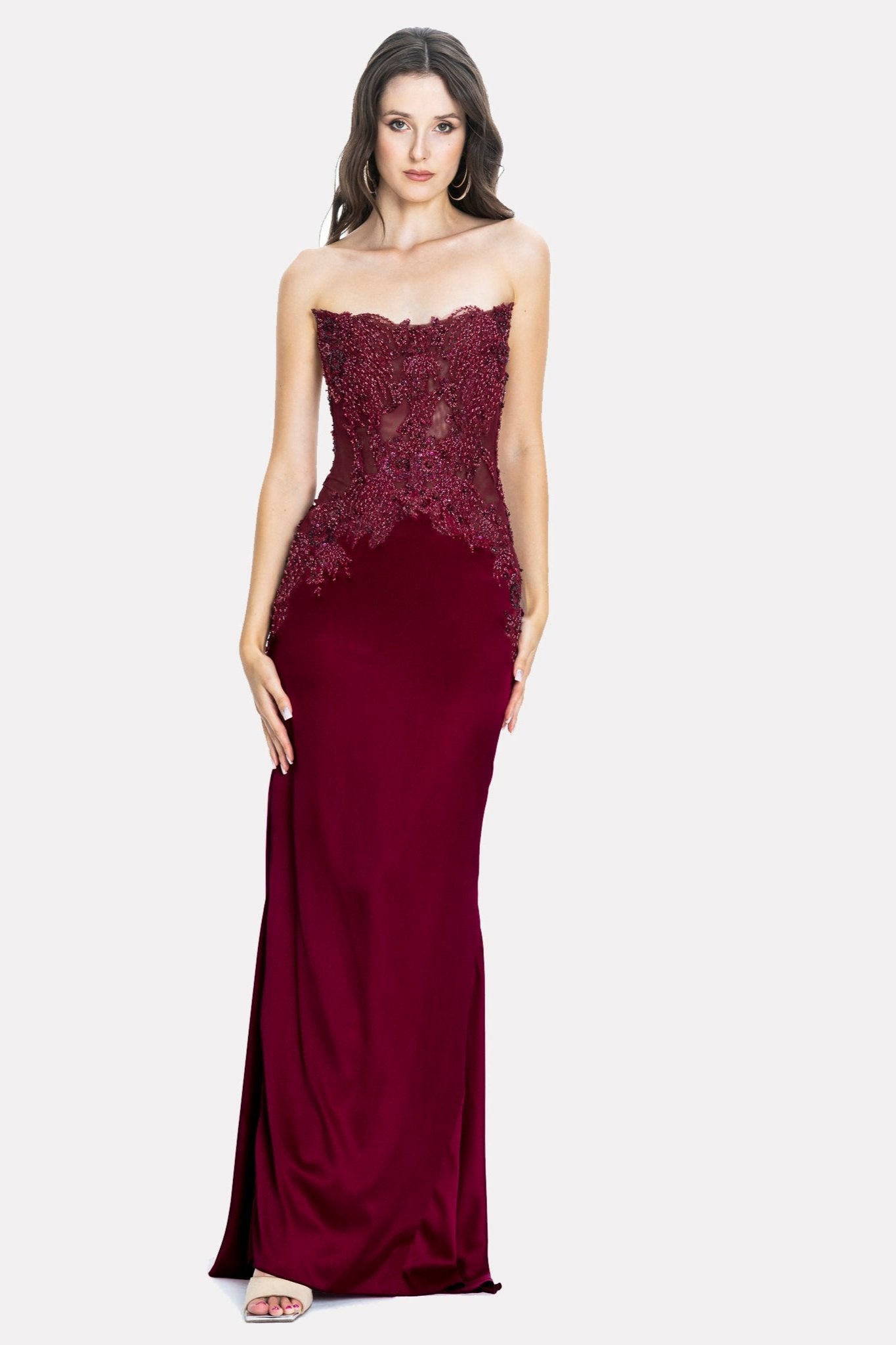 Bettany Embellished Evening Gown Burgundy Angelika Jozefczyk