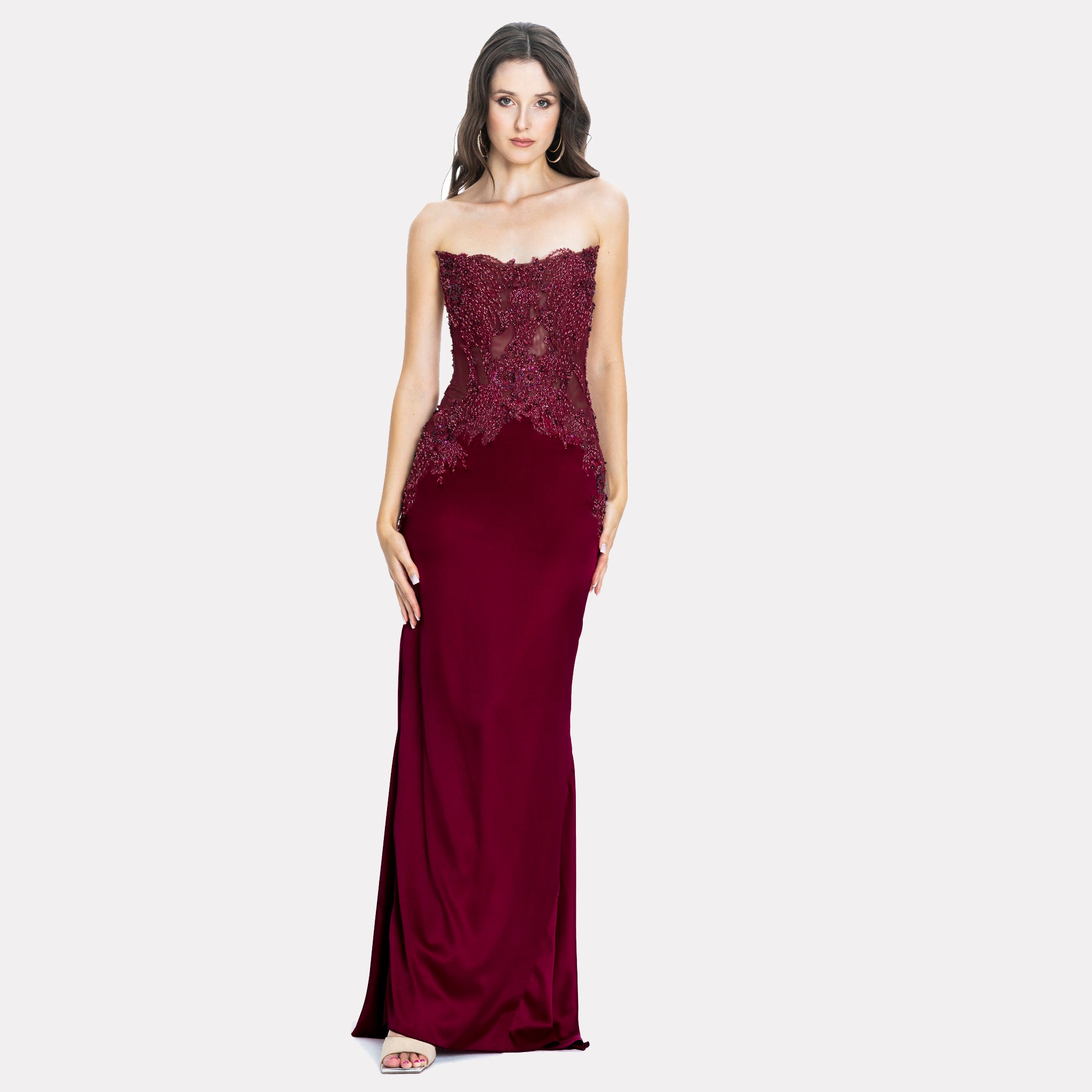 Bettany Embellished Evening Gown Burgundy Angelika Jozefczyk