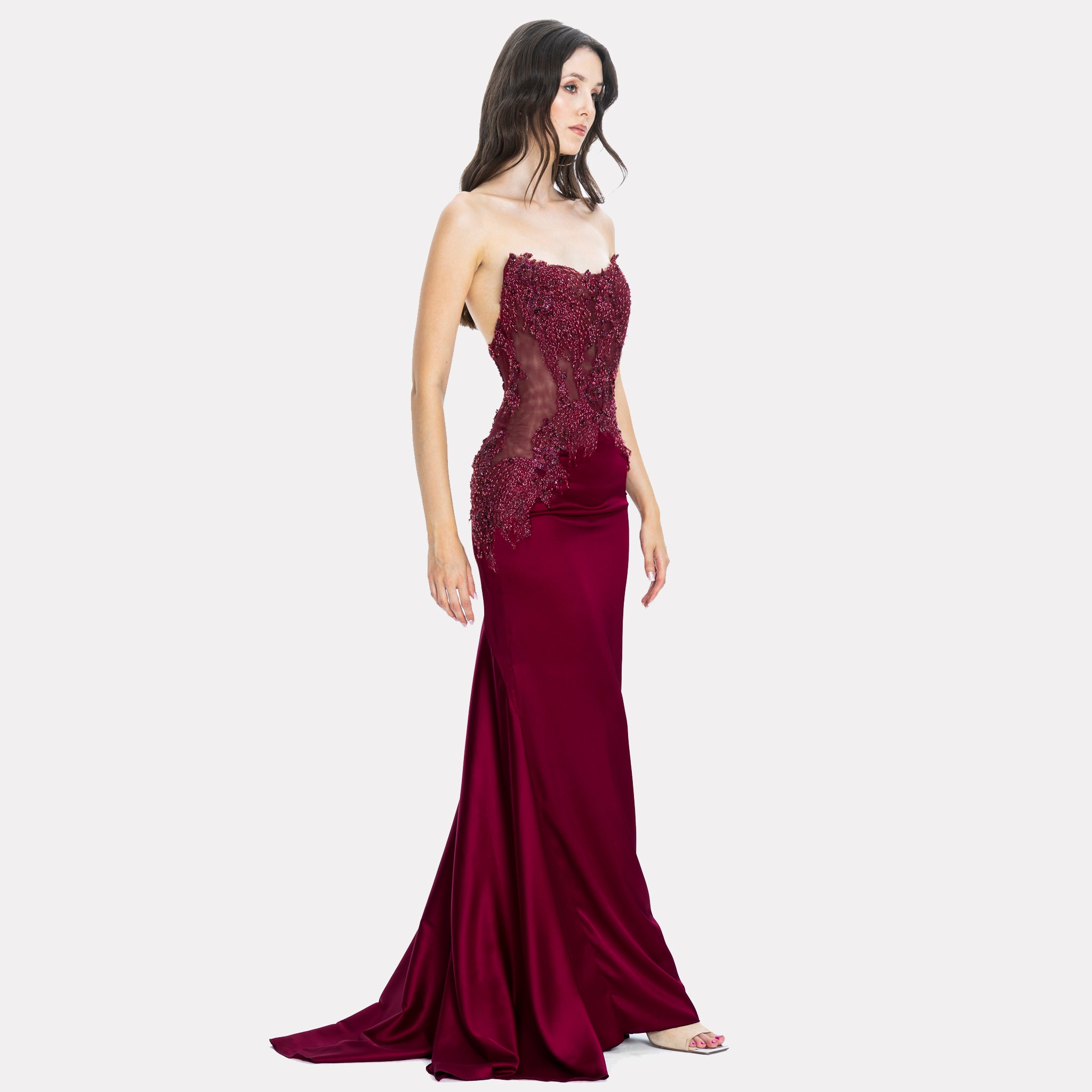 Bettany Embellished Evening Gown Burgundy Angelika Jozefczyk 2