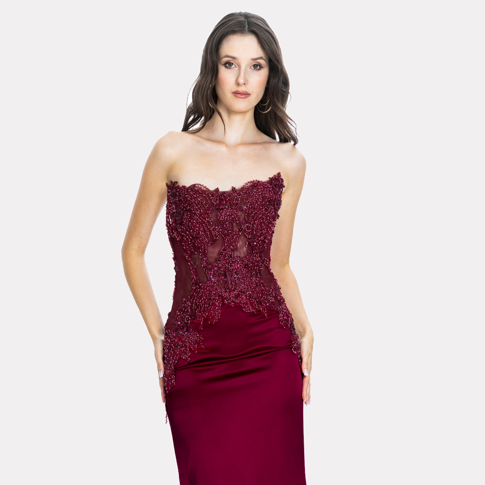 Bettany Embellished Evening Gown Burgundy Angelika Jozefczyk 3