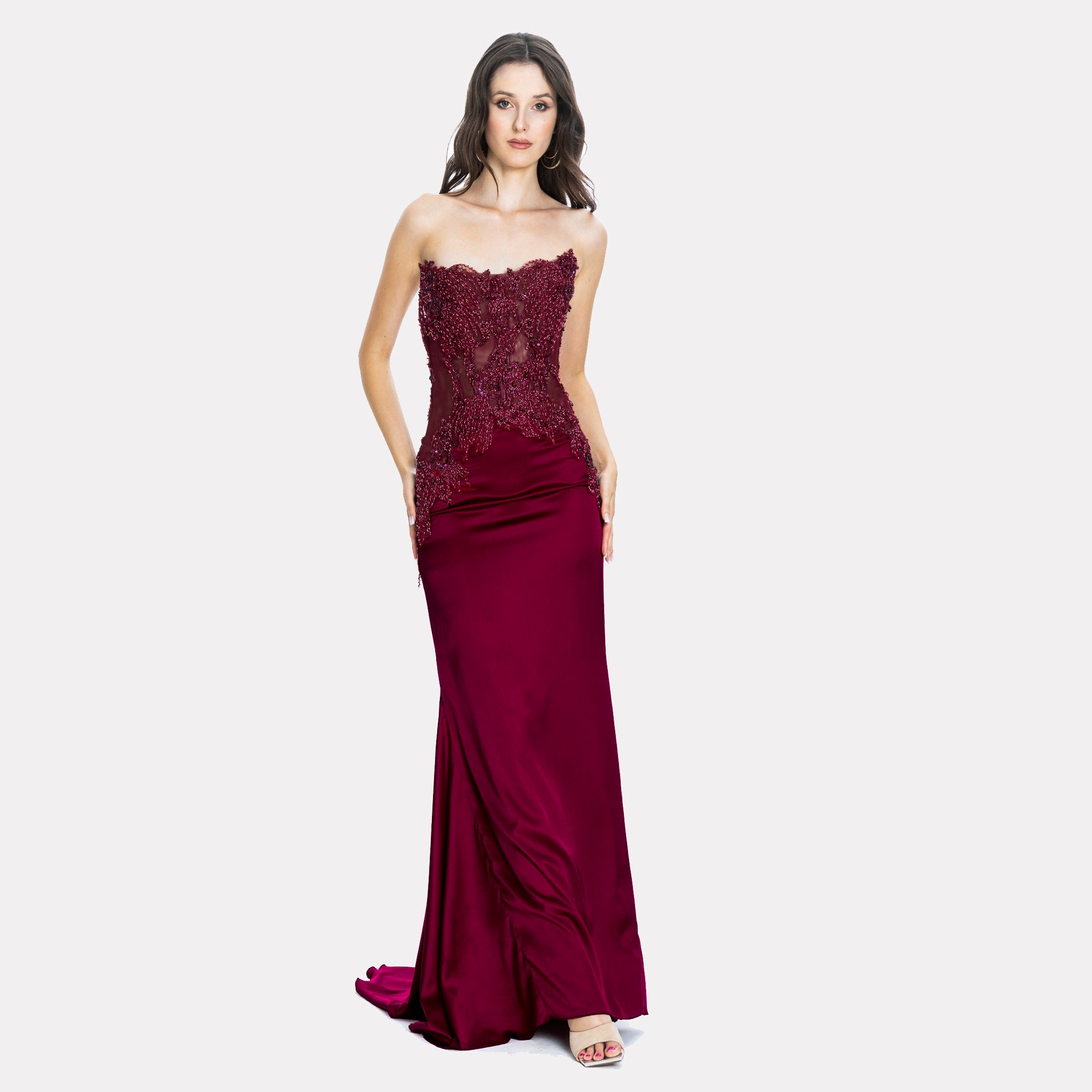 Bettany Embellished Evening Gown Burgundy Angelika Jozefczyk 4