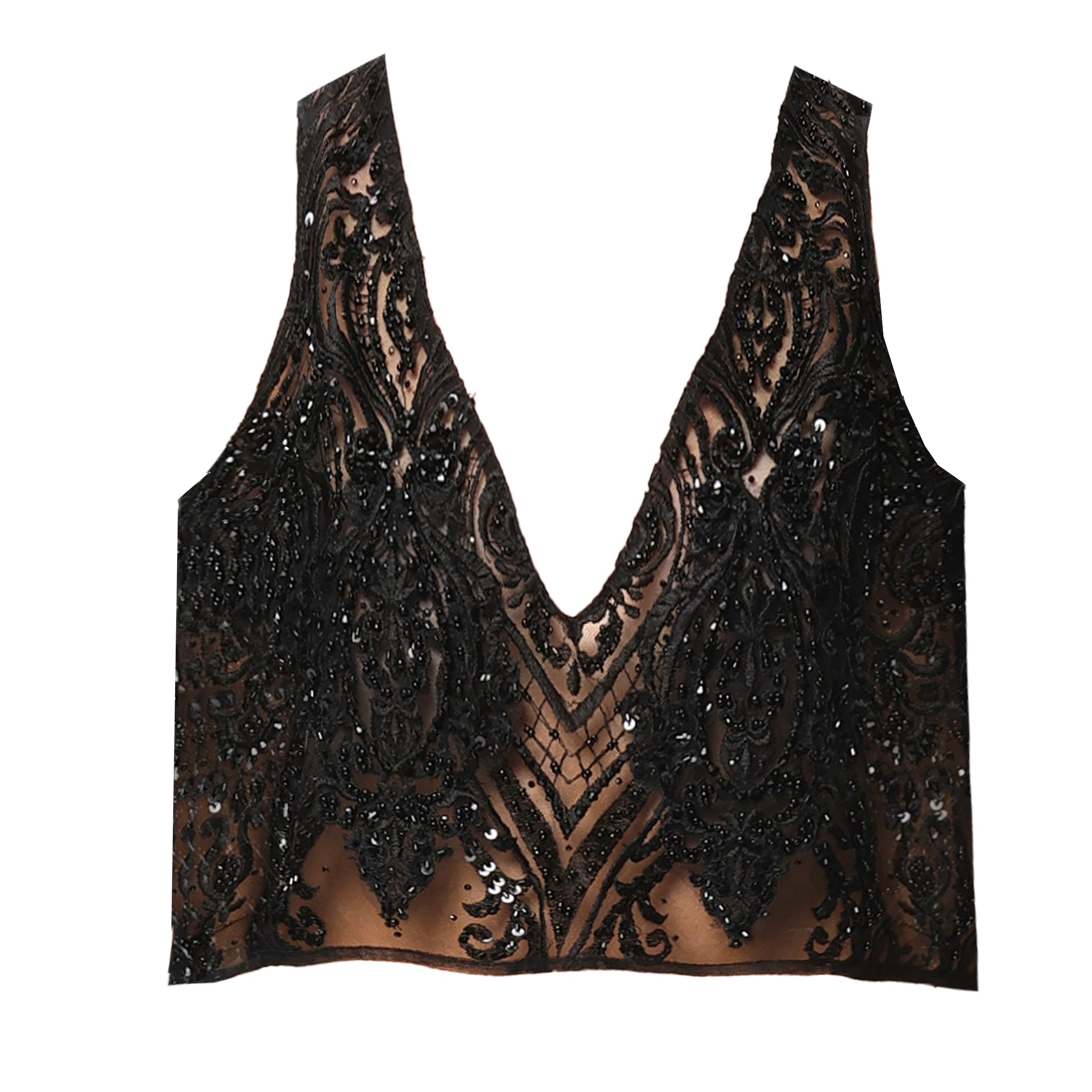 Elegant Embroidery Lace Top Black