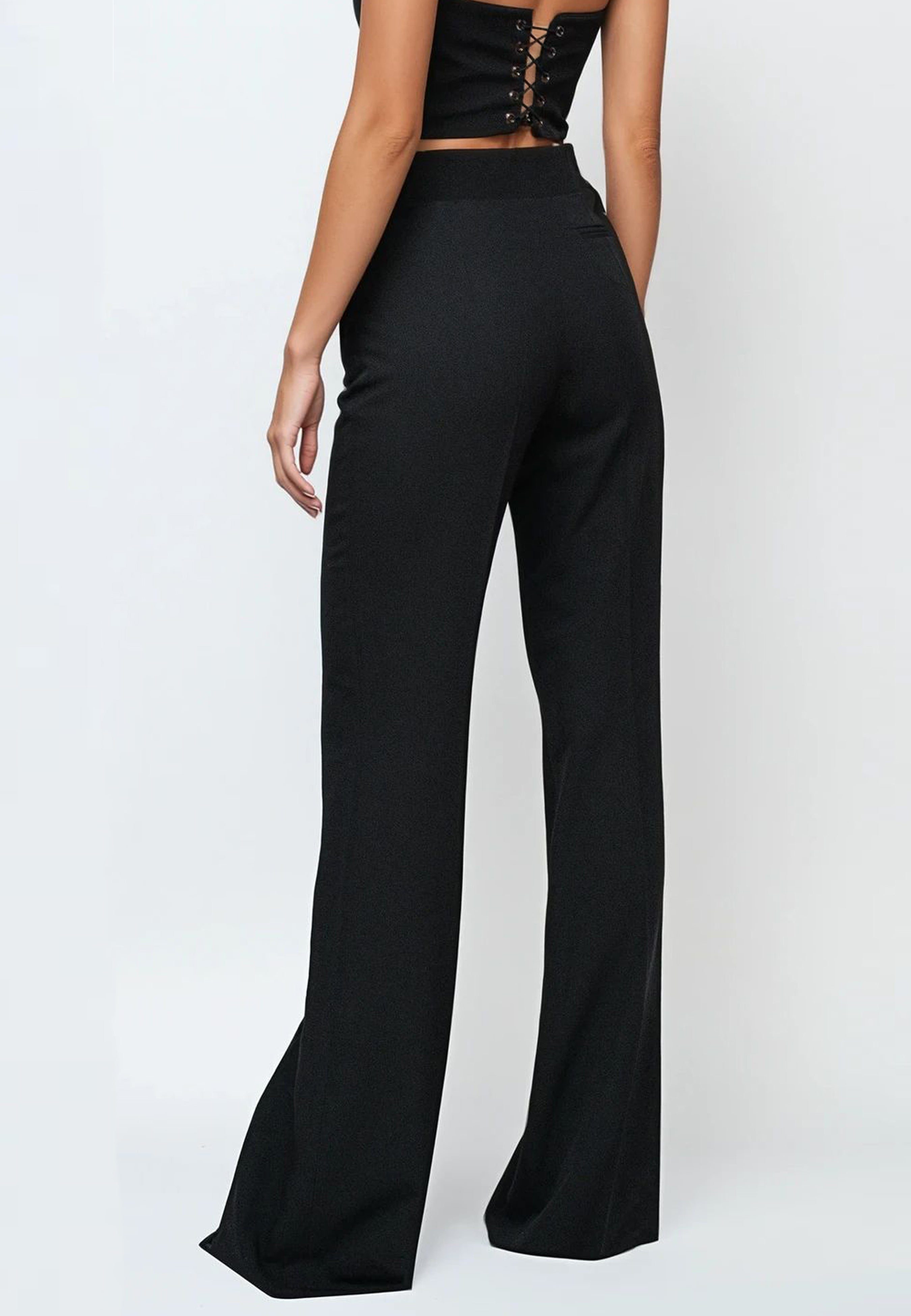 Flared Wool Pants with Elastane Black