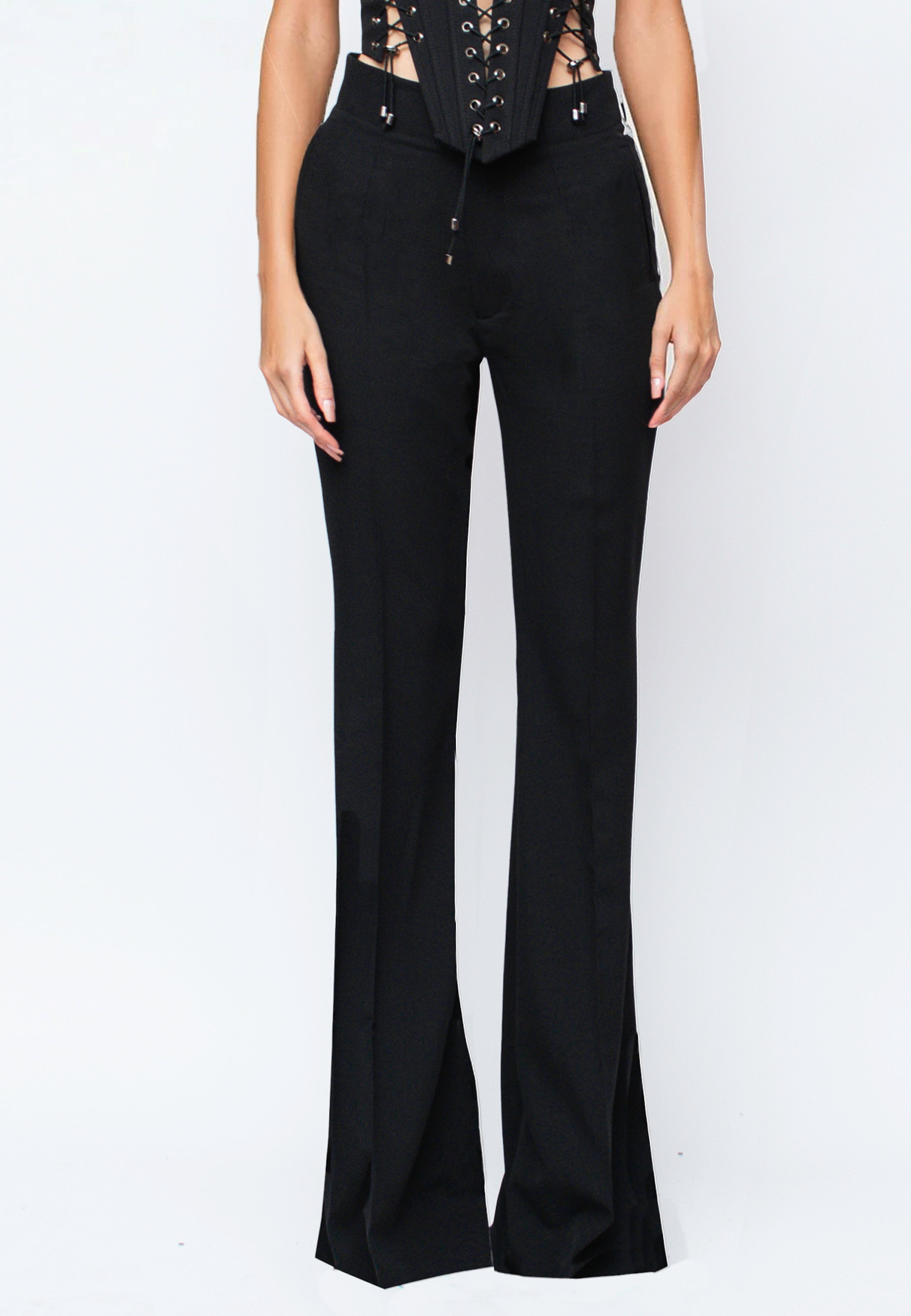 Flared Wool Pants with Elastane Black