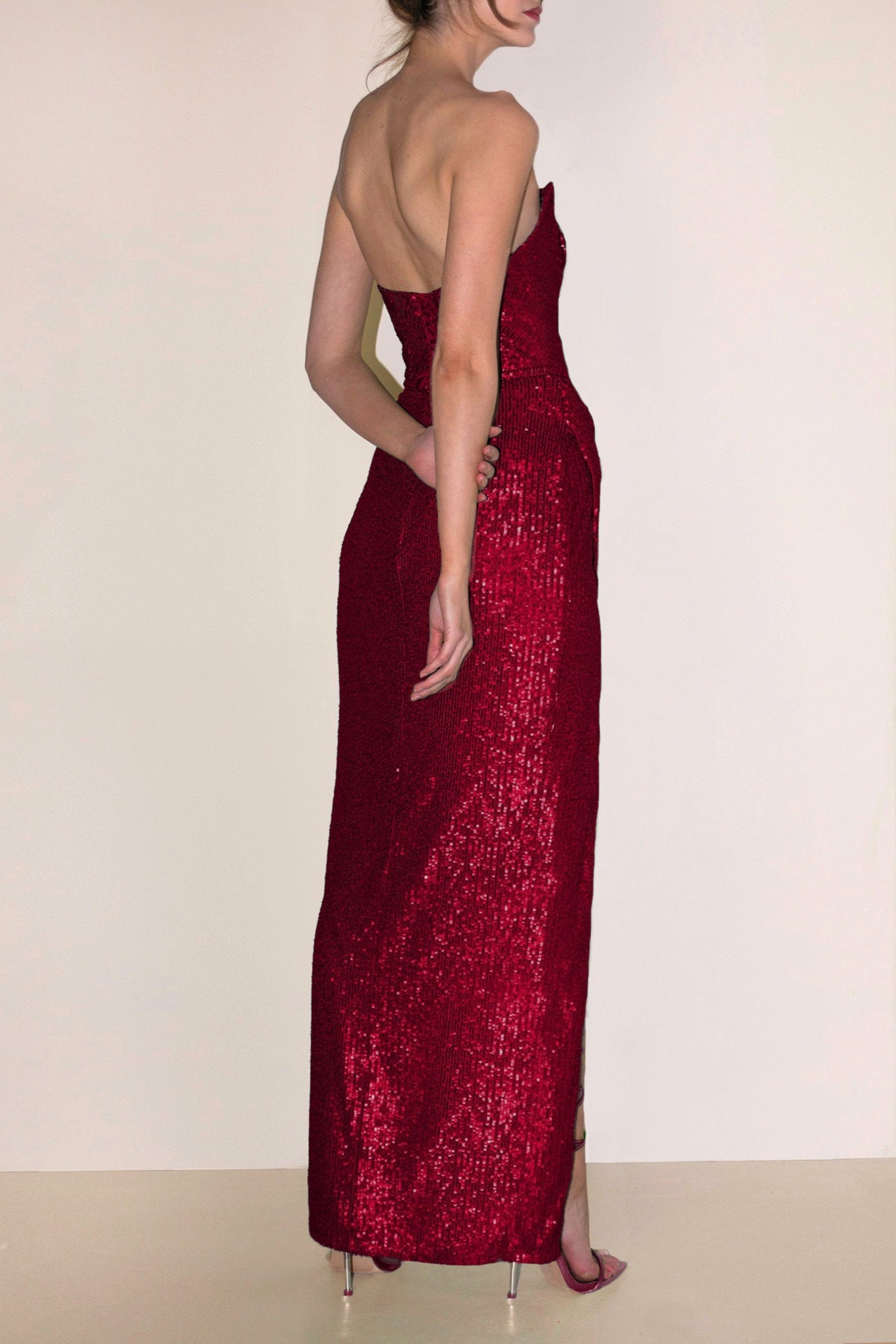 Gaia Burgundy evening gown Angelika Jozefczyk back