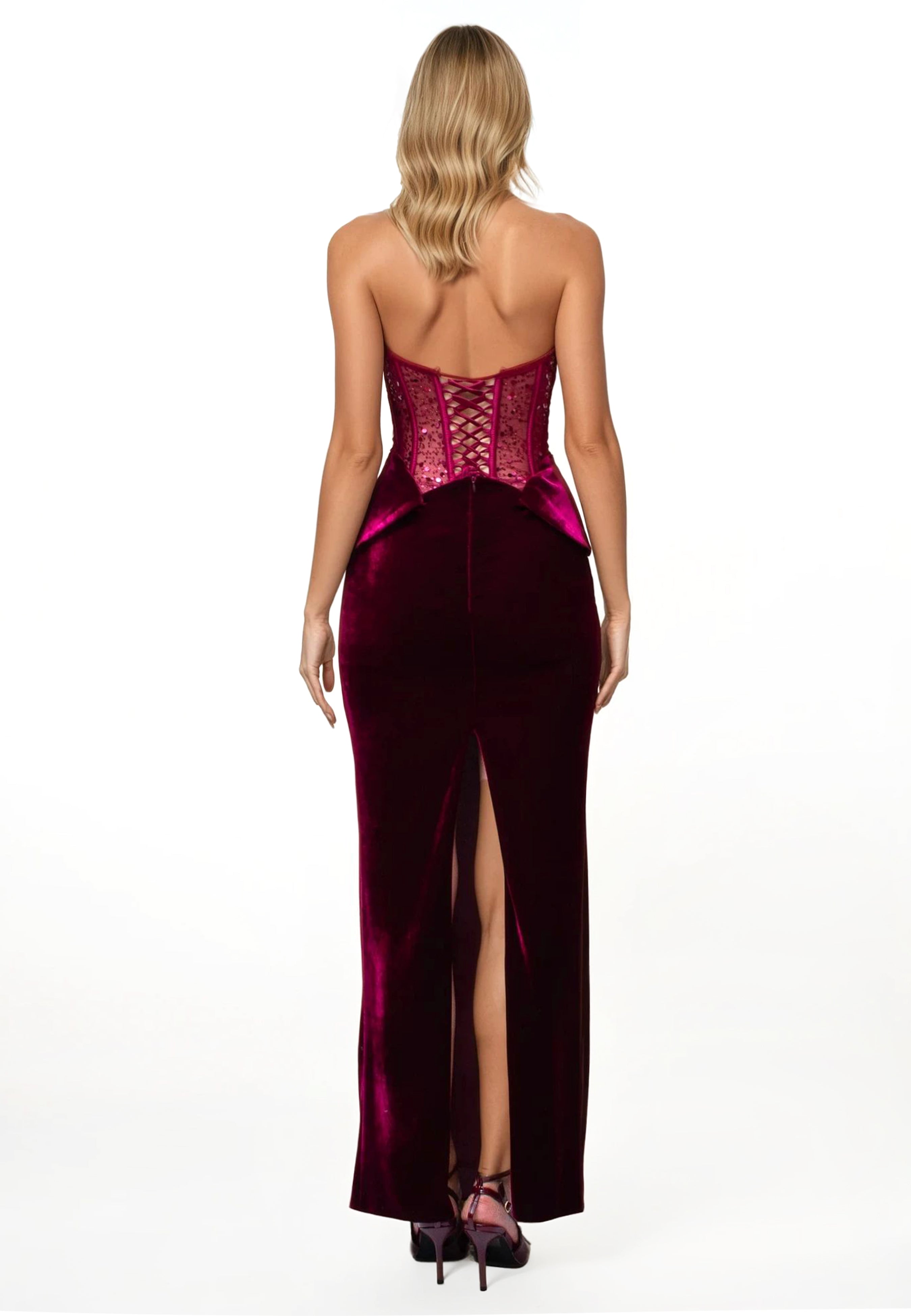 Glam Witch Velvet Embllished Corset Evening Gown