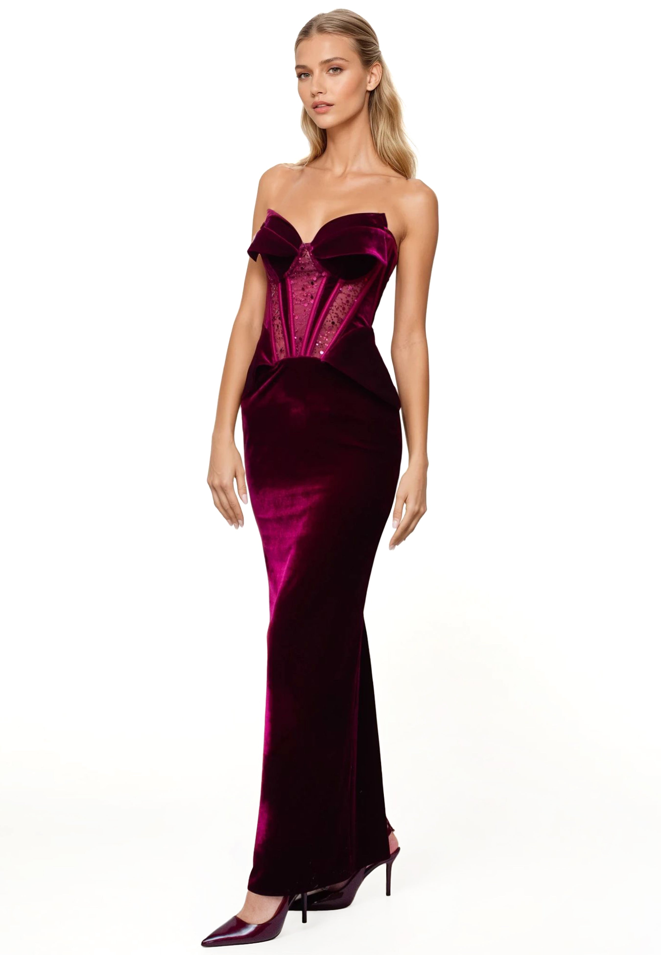 Glam Witch Velvet Embllished Corset Evening Gown