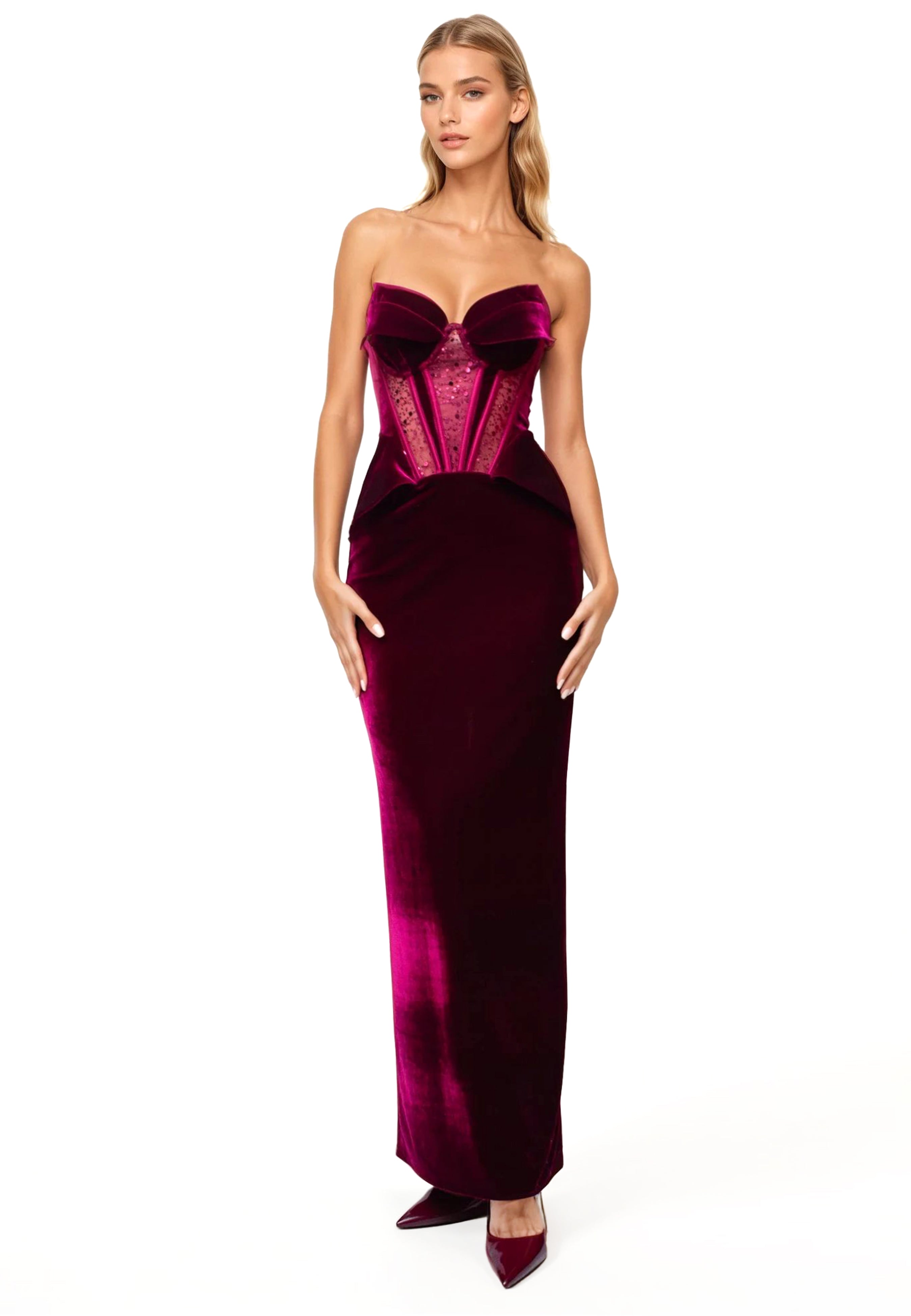 Glam Witch Velvet Embllished Corset Evening Gown