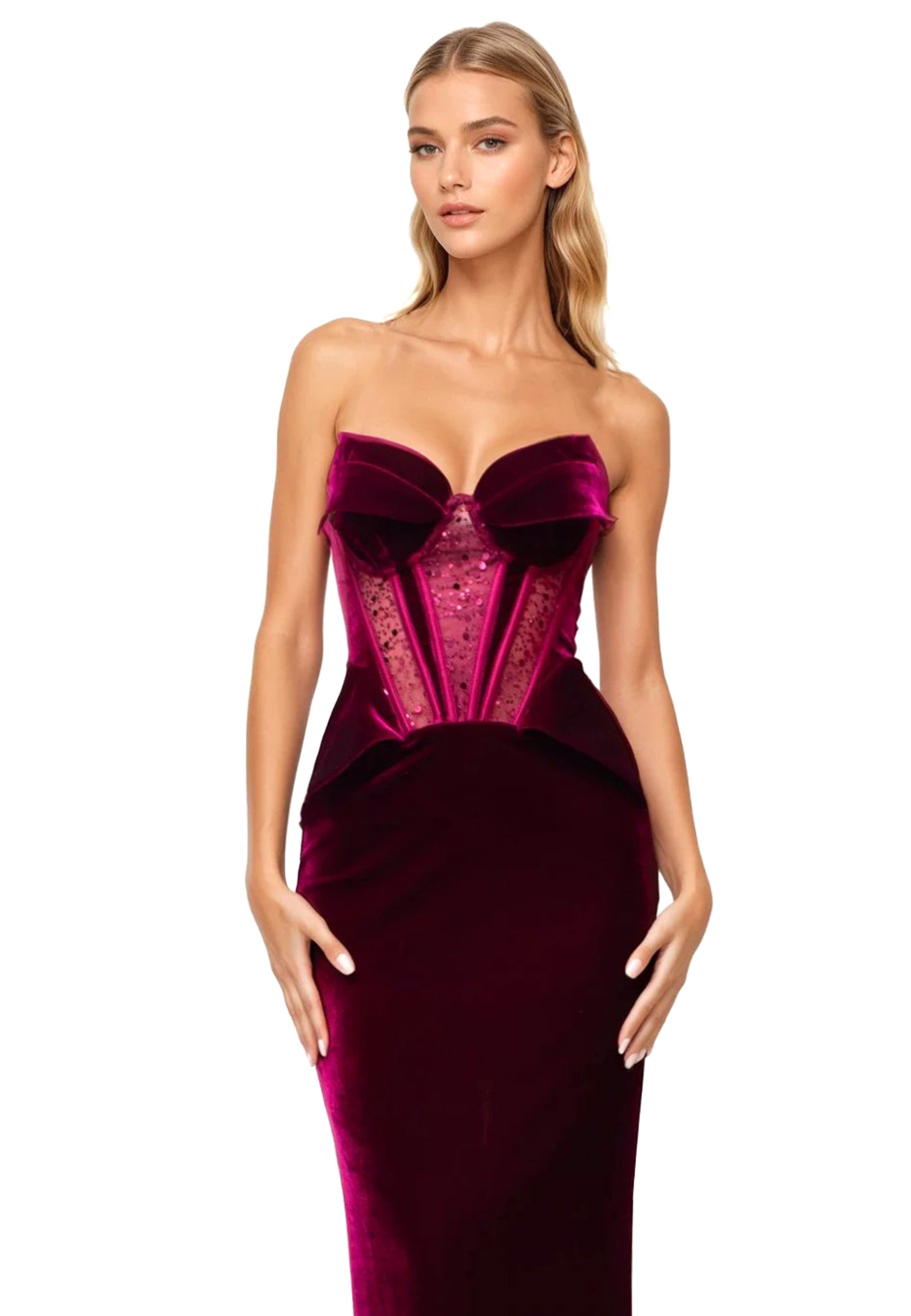 Glam Witch Velvet Embllished Corset Evening Gown