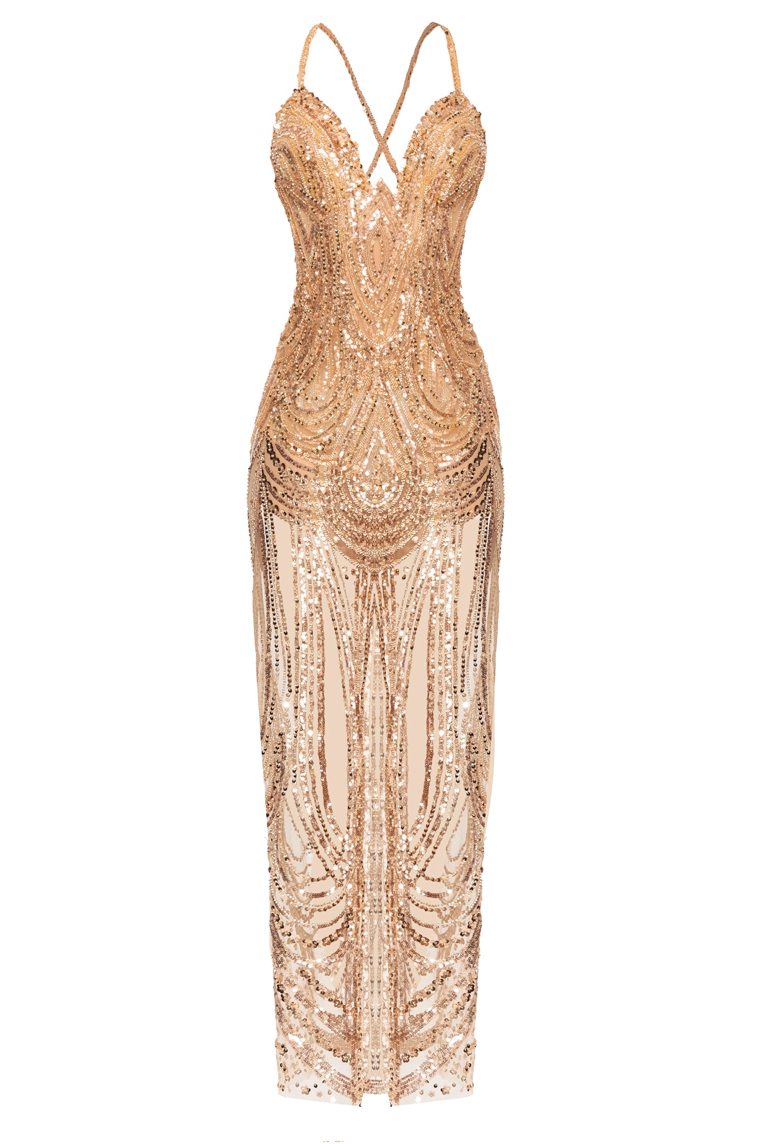 Gold Beads Embellished Evening Evening Gown