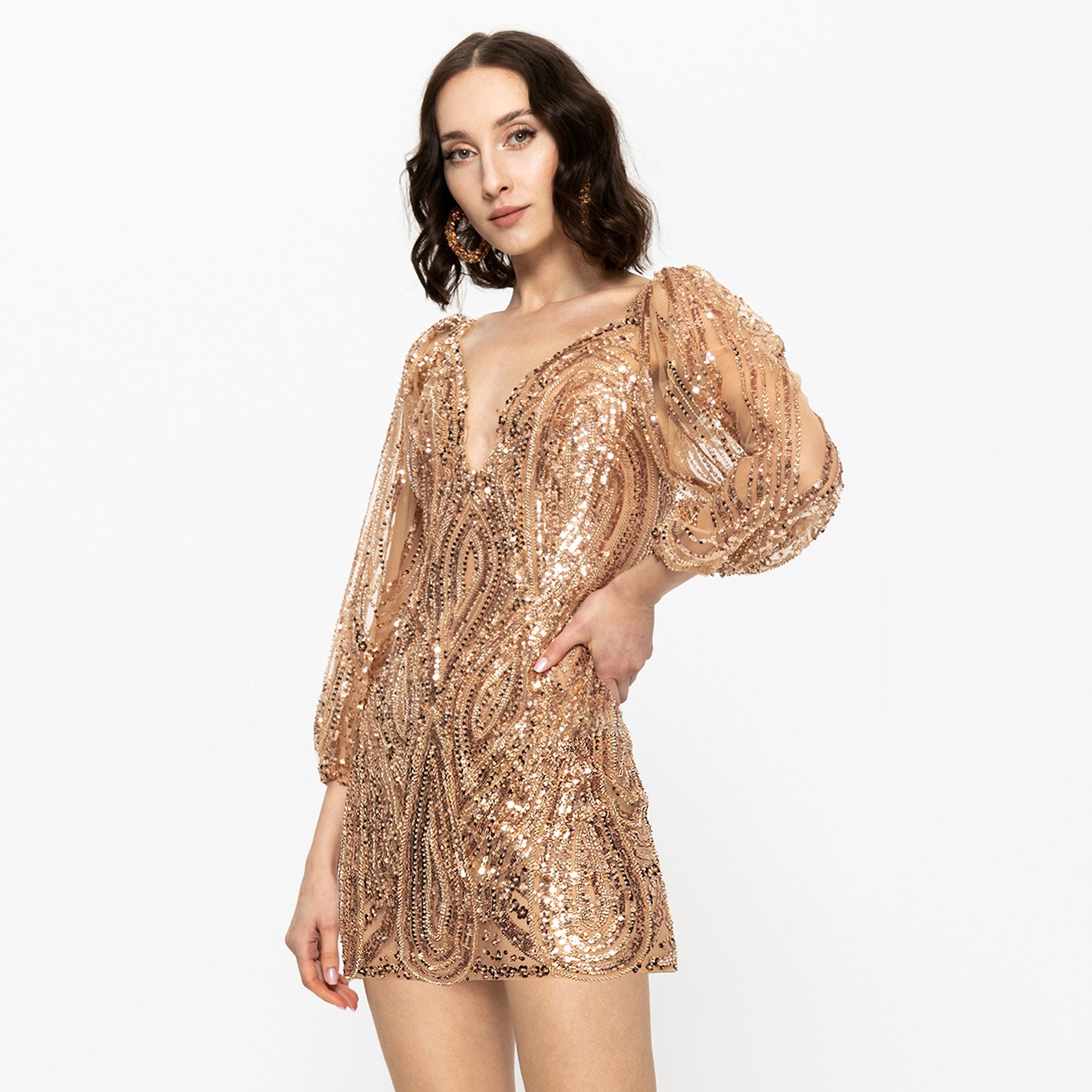 Gold Beads Embellished Mini Dress