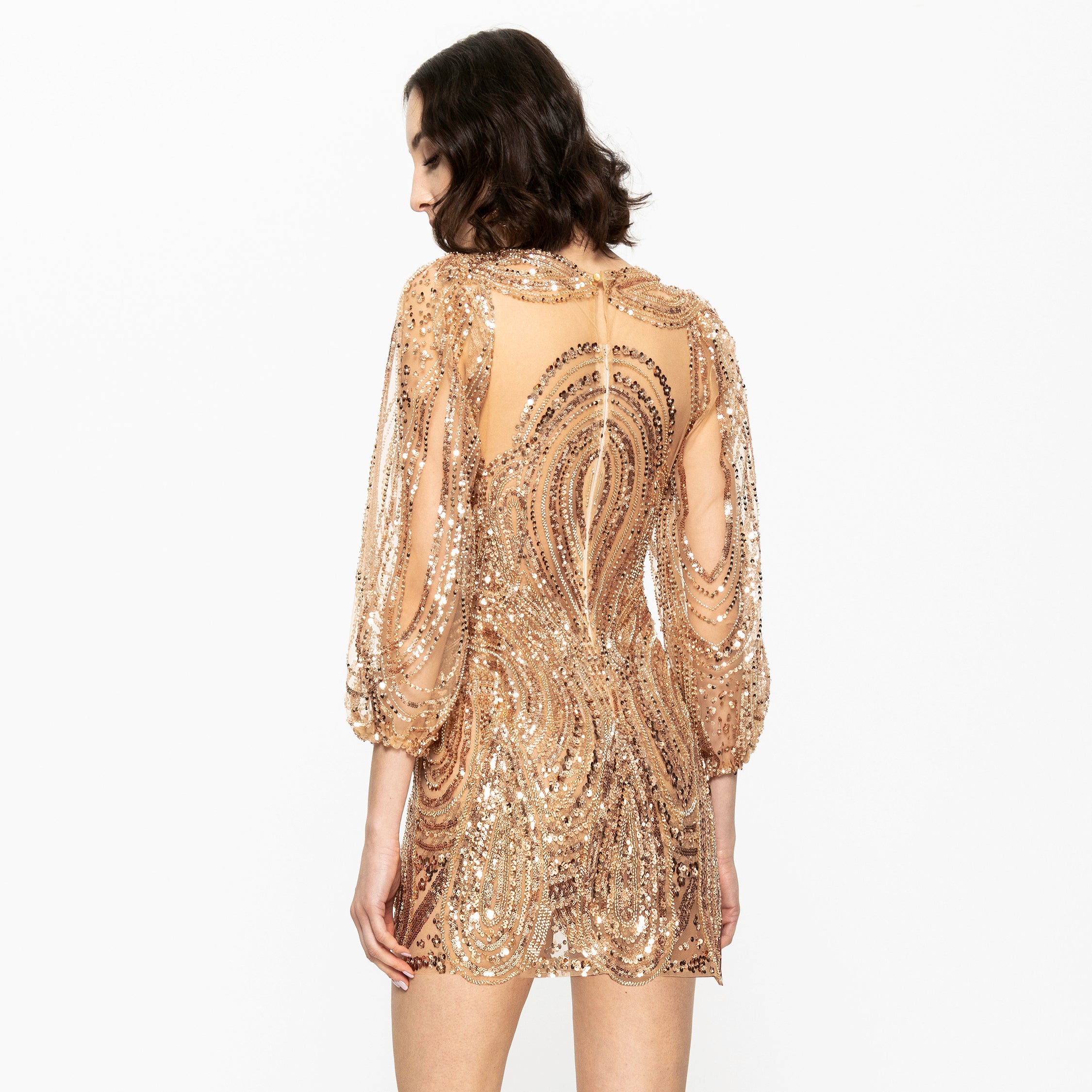 Gold embellished mini dress best sale