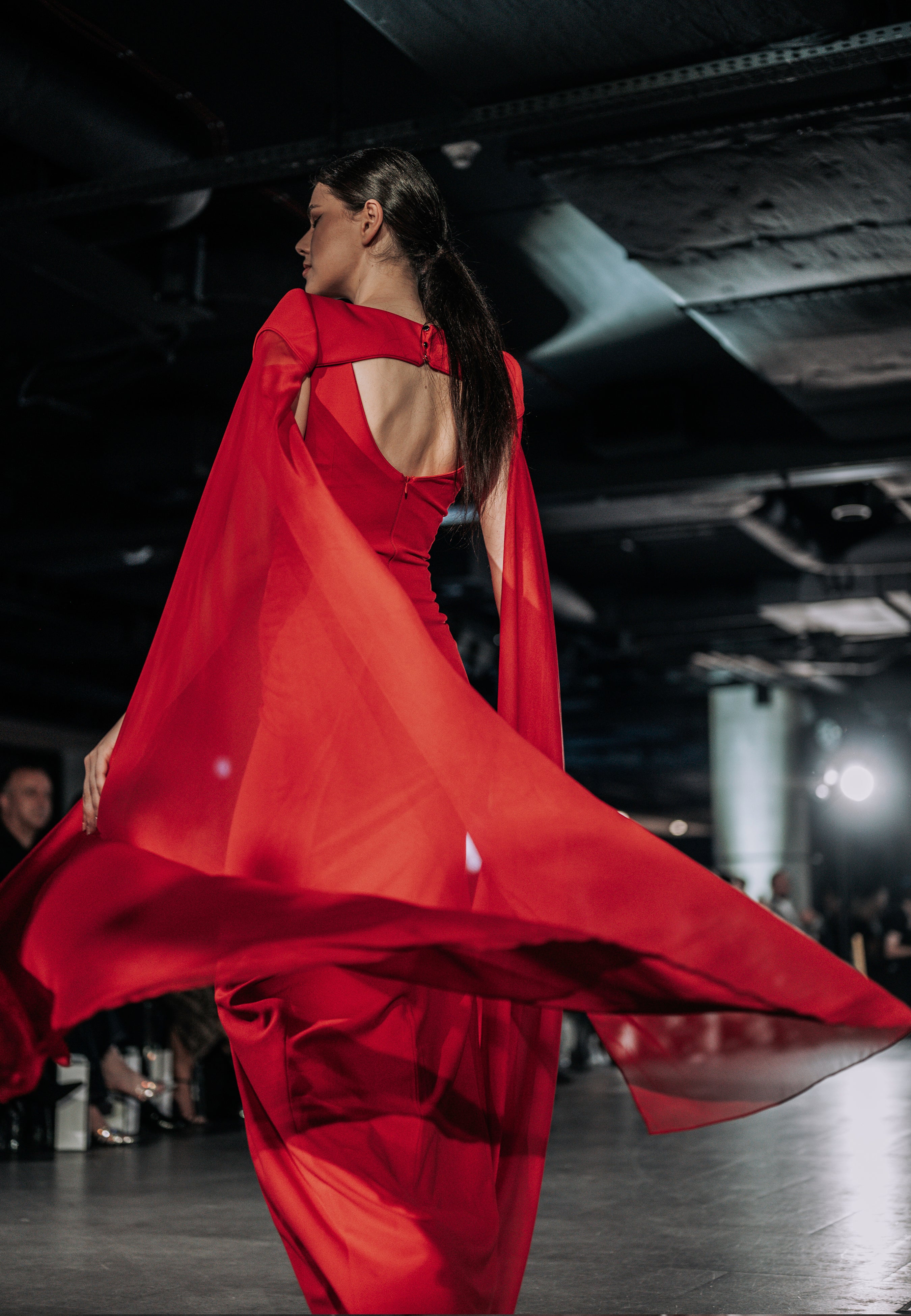 Red Cocktail Dress with Cut-Outs and Cape– Glam Witch Collection