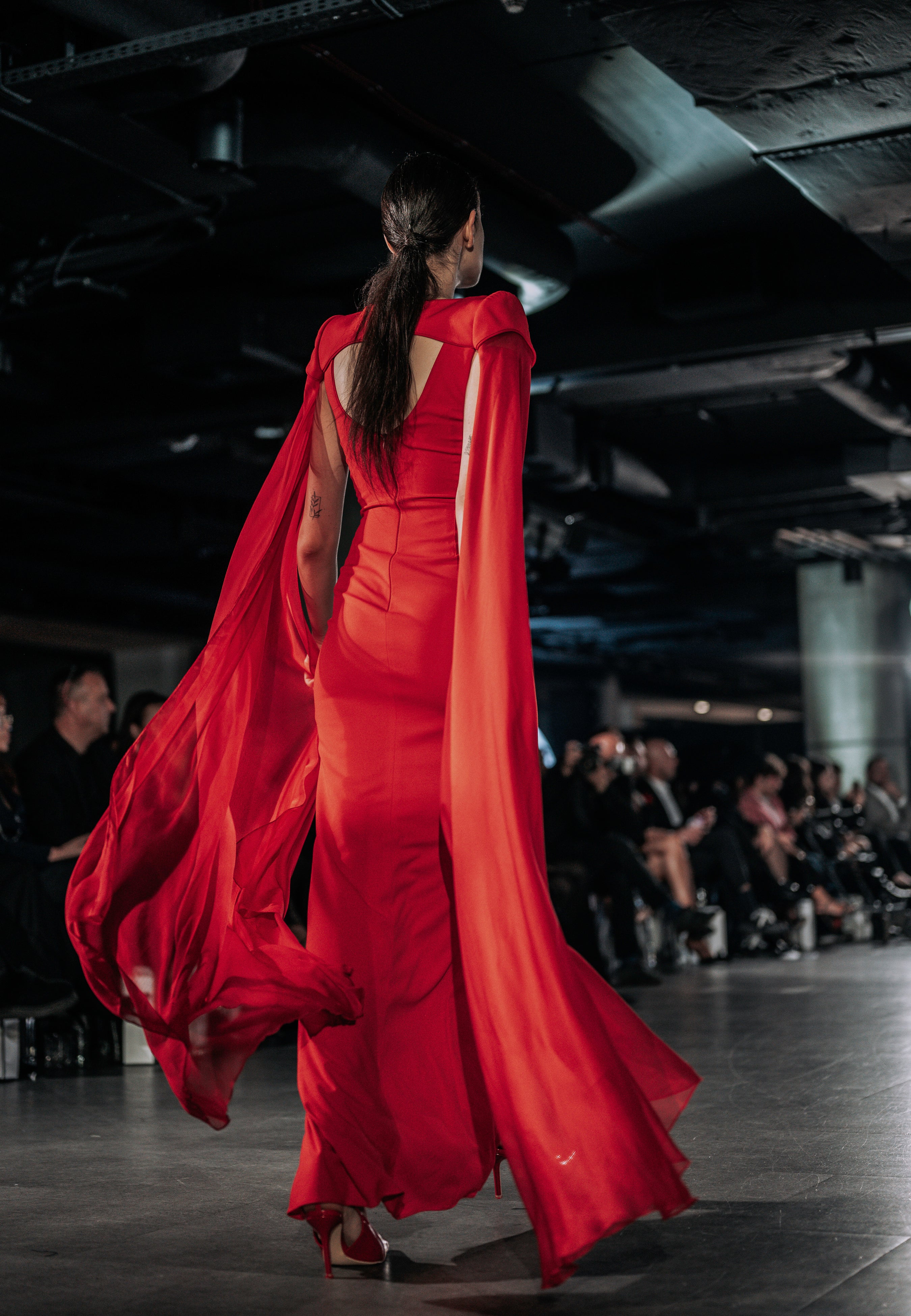 Red Cocktail Dress with Cut-Outs and Cape– Glam Witch Collection