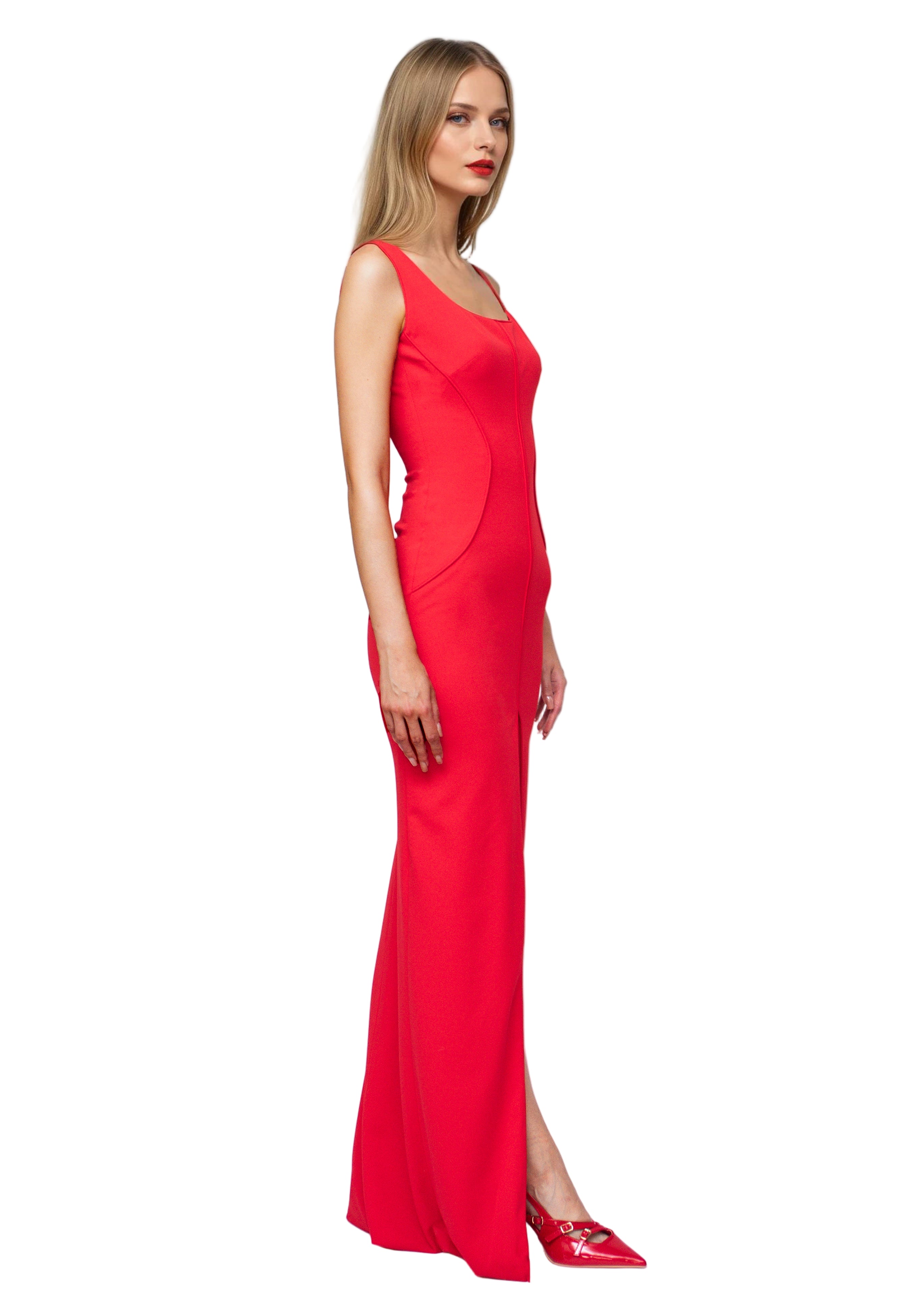 Red Cocktail Dress with Cut-Outs and Cape– Glam Witch Collection