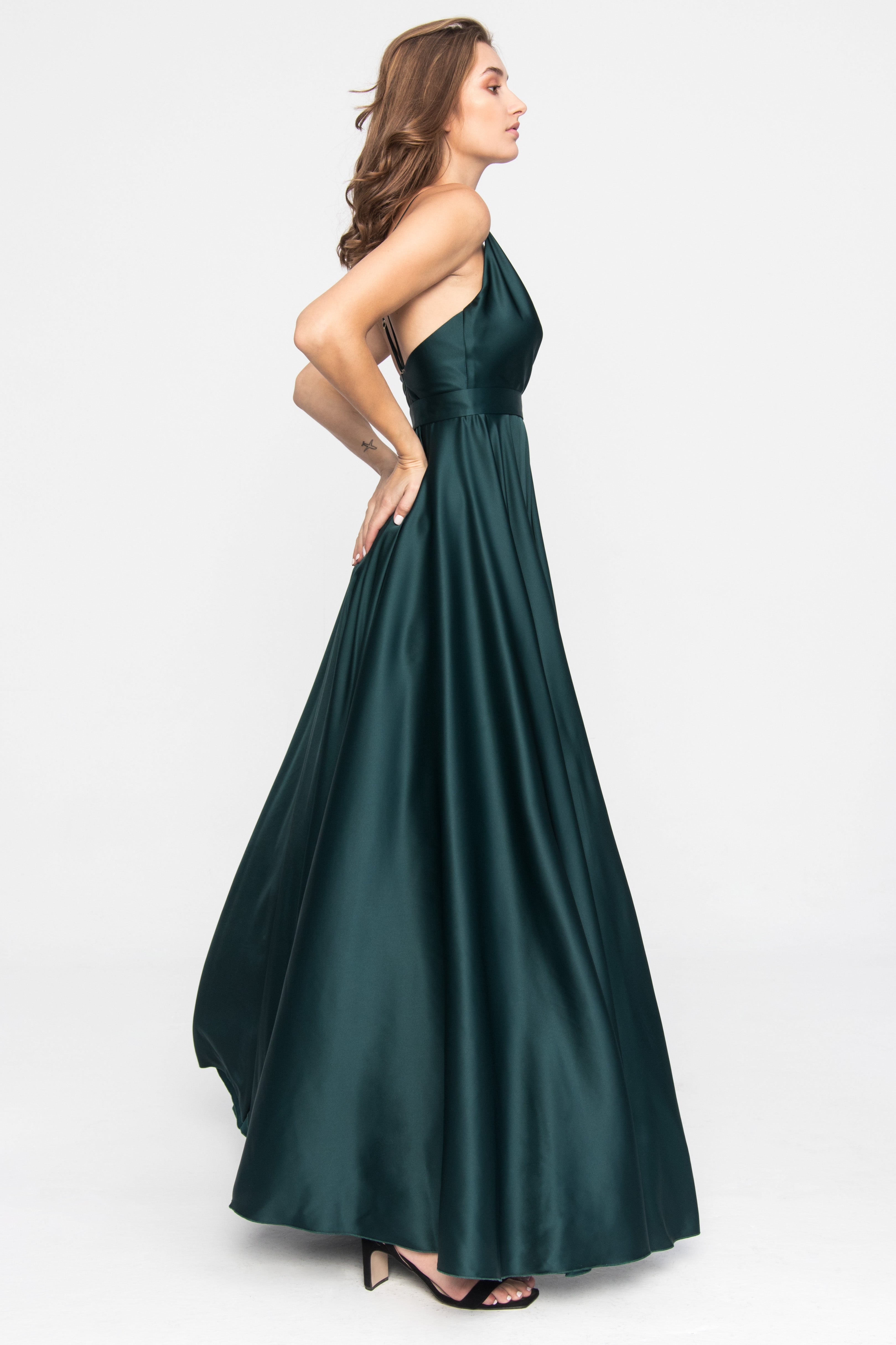Satin Long Dress Emerald