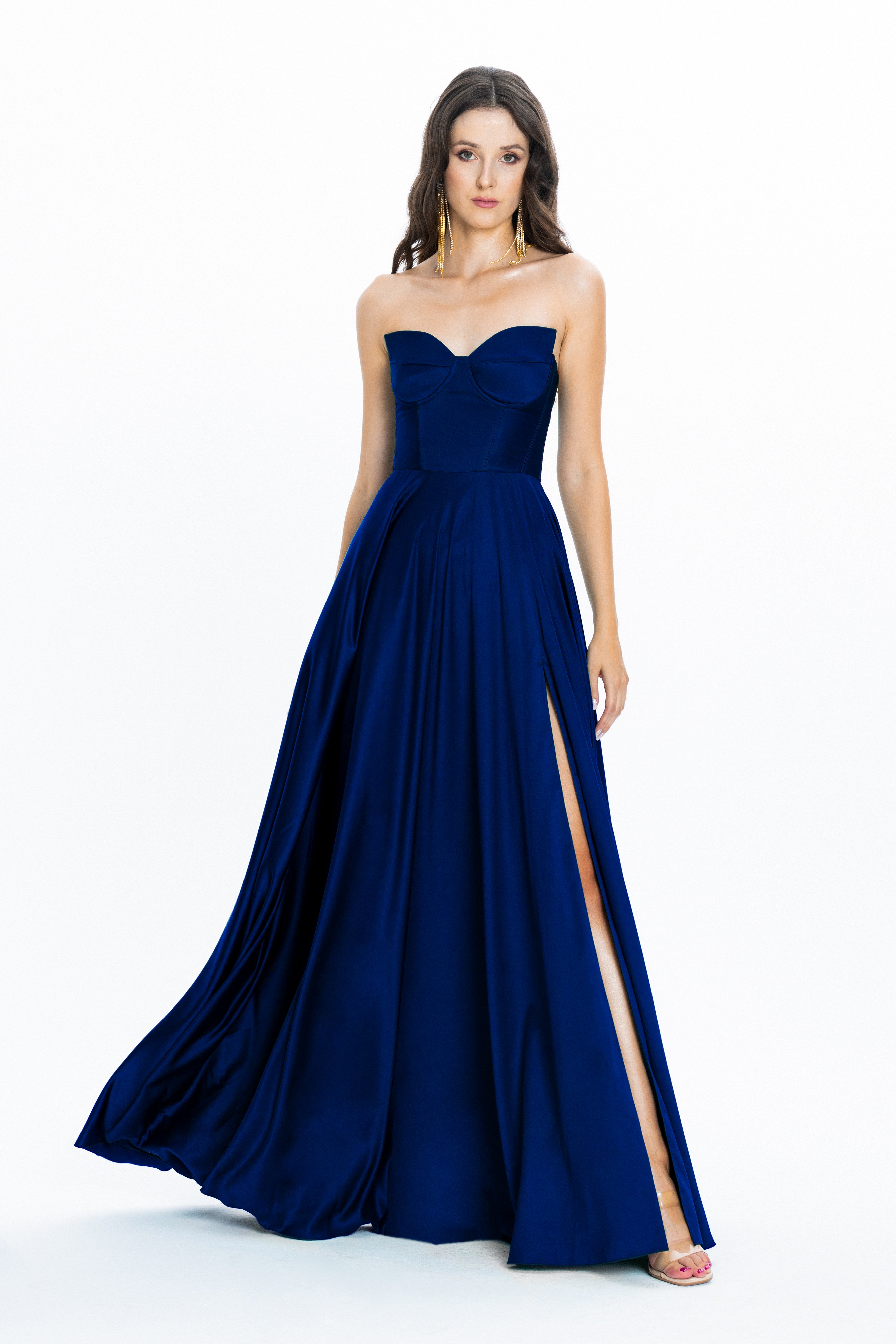 Satin Evening Gown Viena Navy Blue