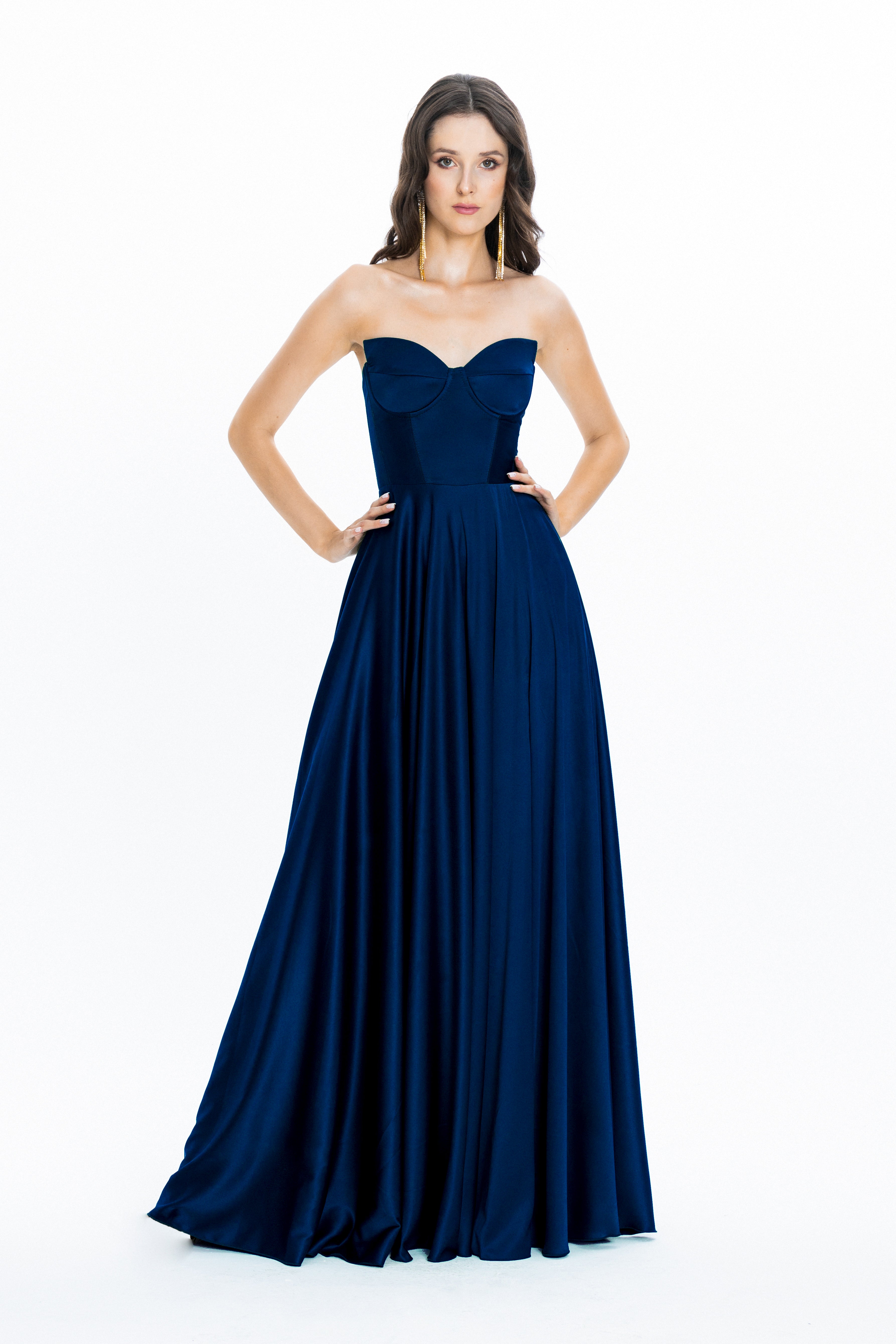 Satin Evening Gown Viena Navy Blue