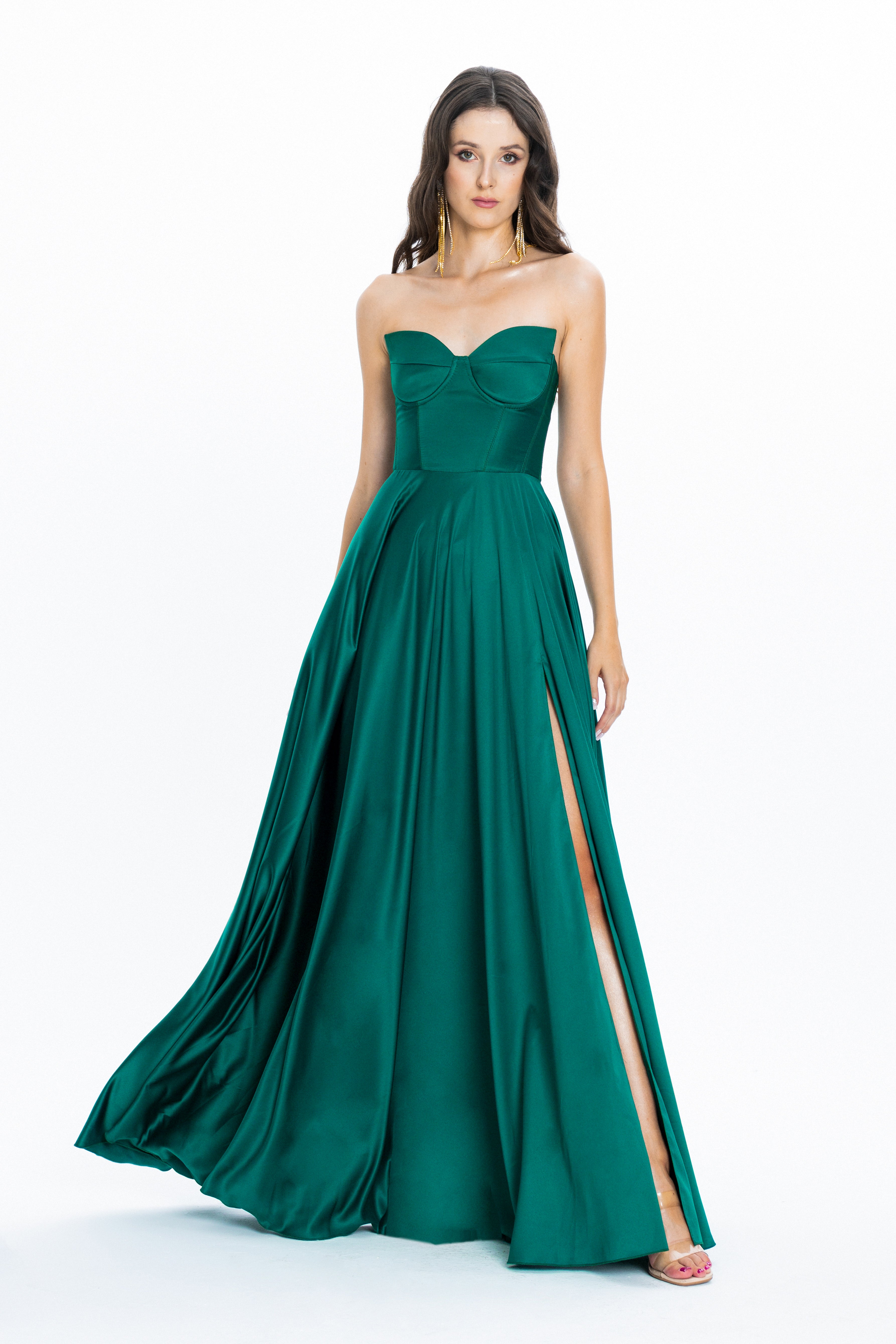 Satin Evening Gown Viena Emerald