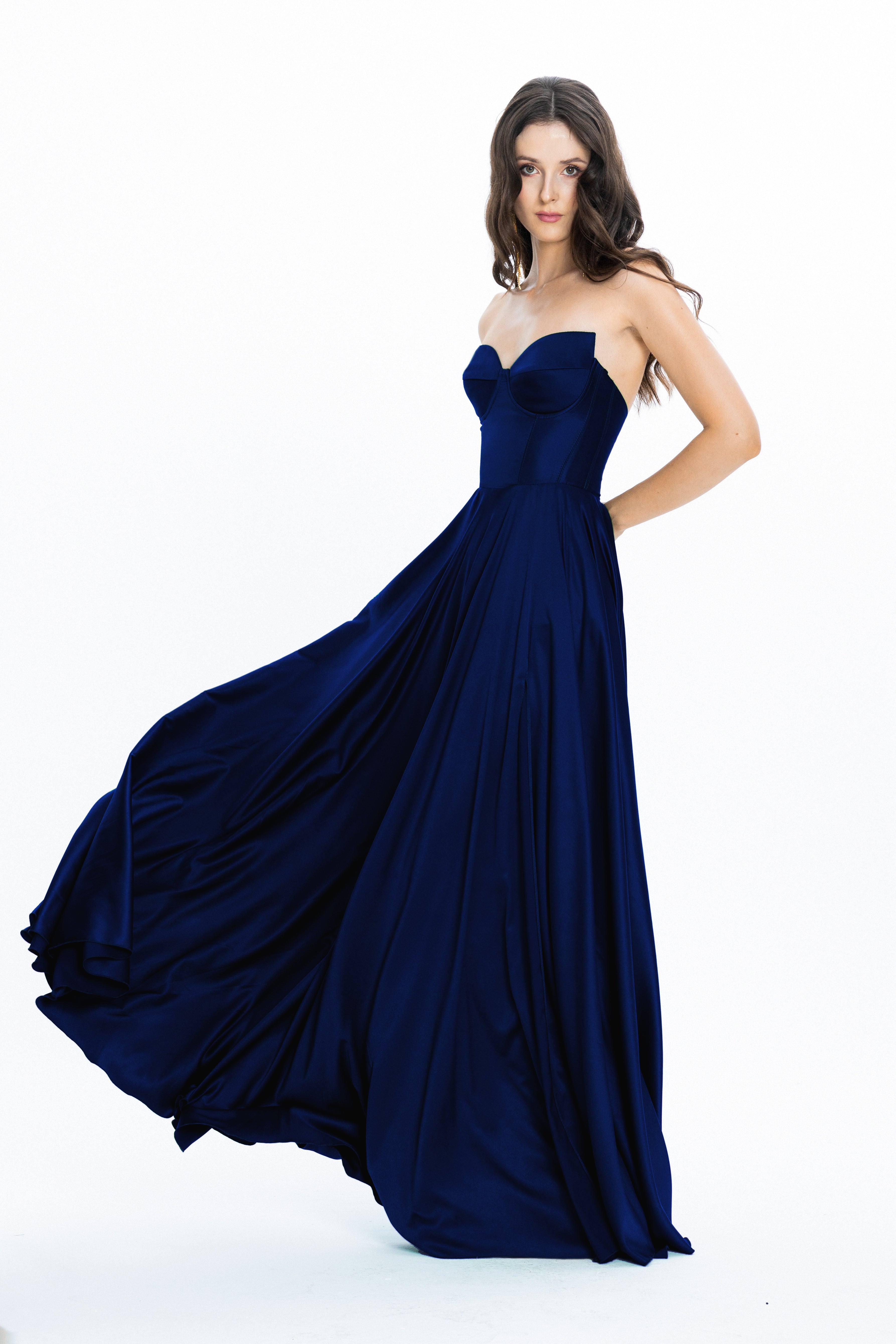 Satin Evening Gown Viena Navy Blue