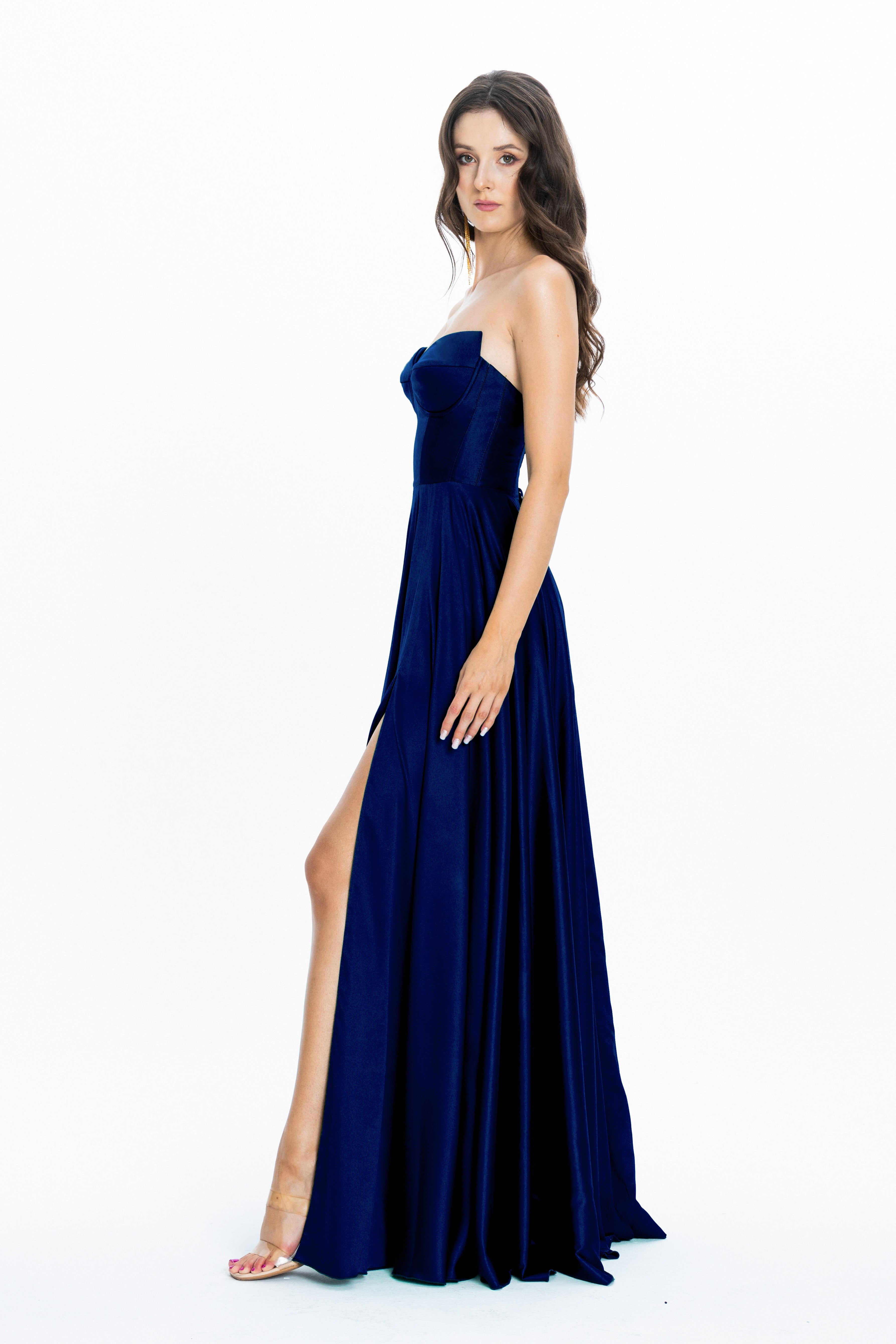 Satin Evening Gown Viena Navy Blue