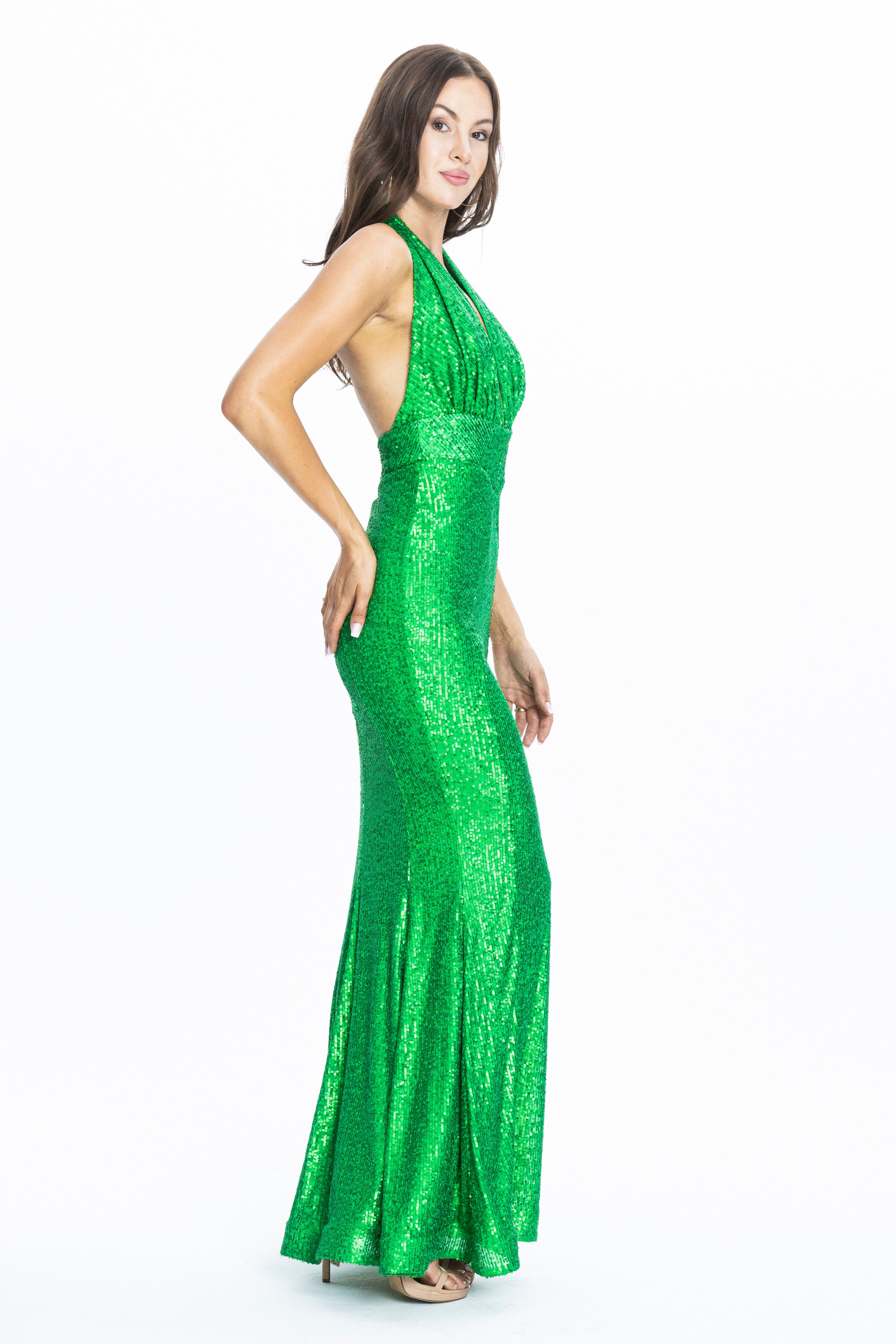 Monroe Sequin Evening Gown Green