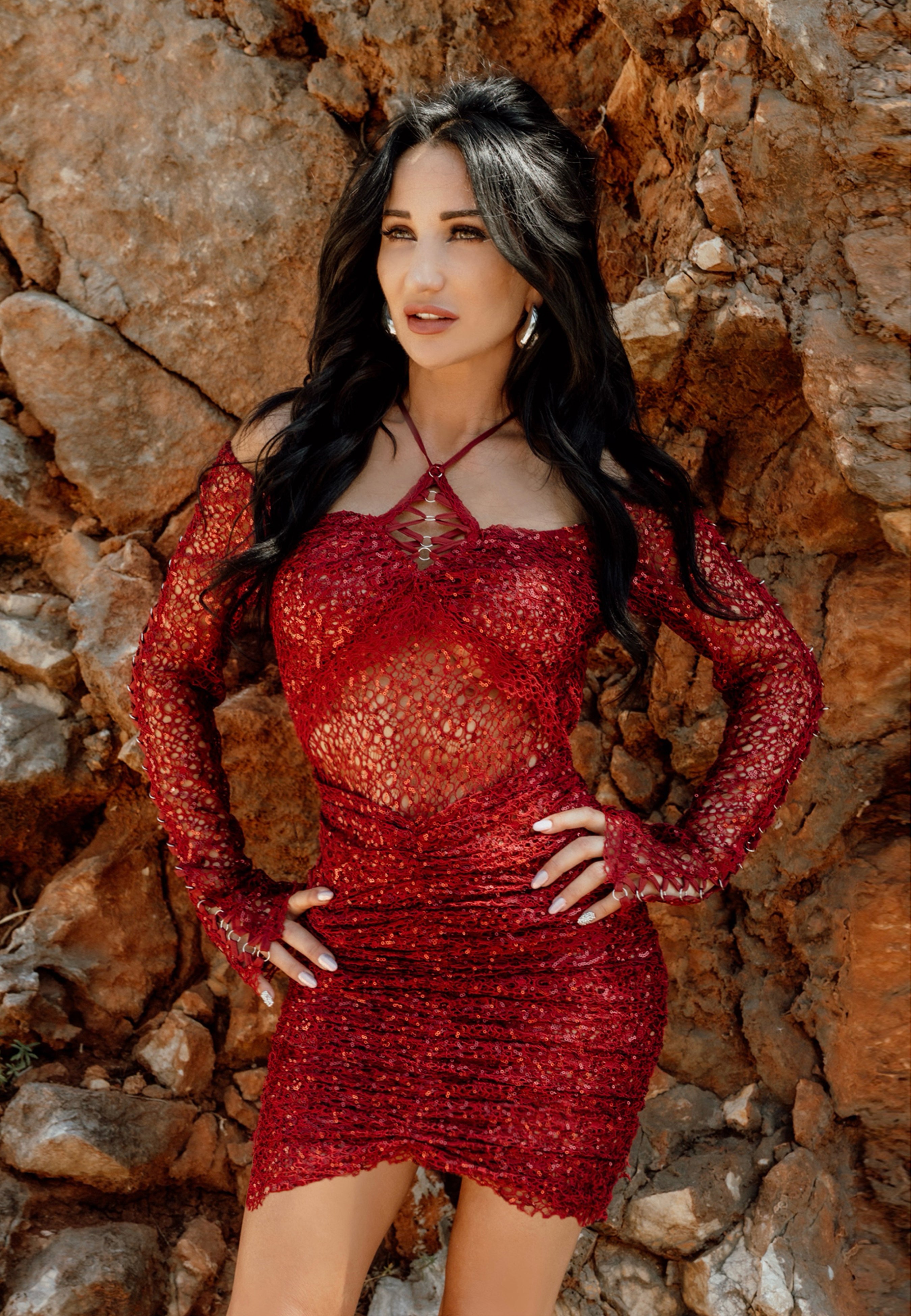 Mini Embroidered Lace Dress Glam Witch Burgundy