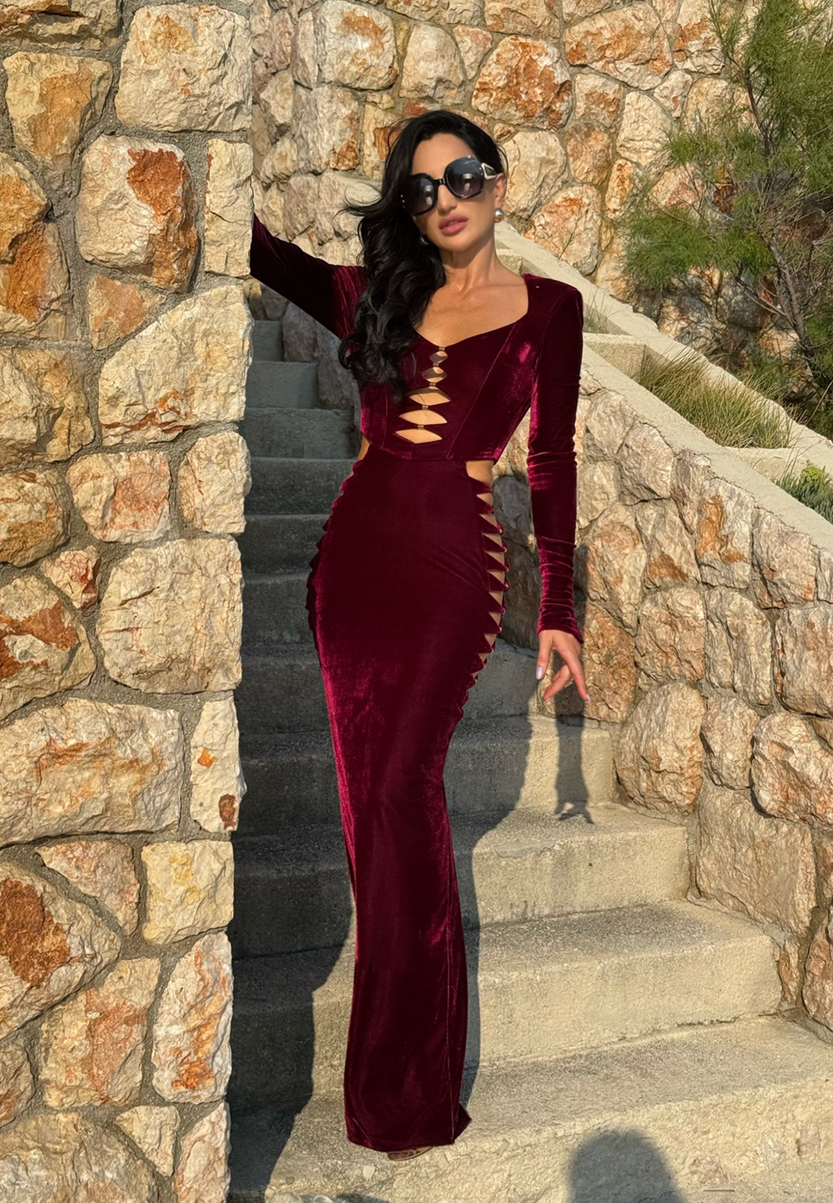 Velvet Dress With Cuttings Glam Witch Burgundy