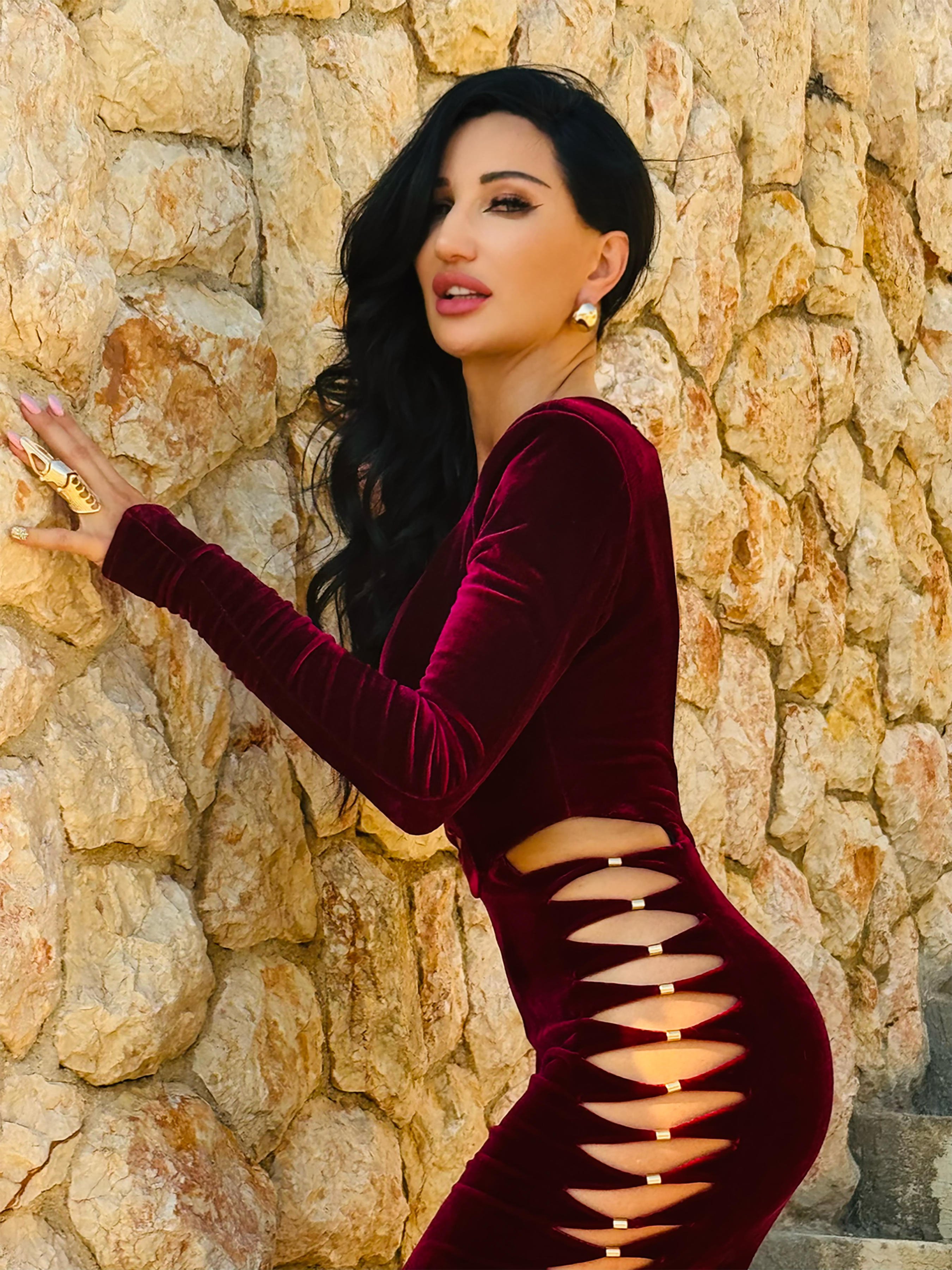 Velvet Dress With Cuttings Glam Witch Burgundy
