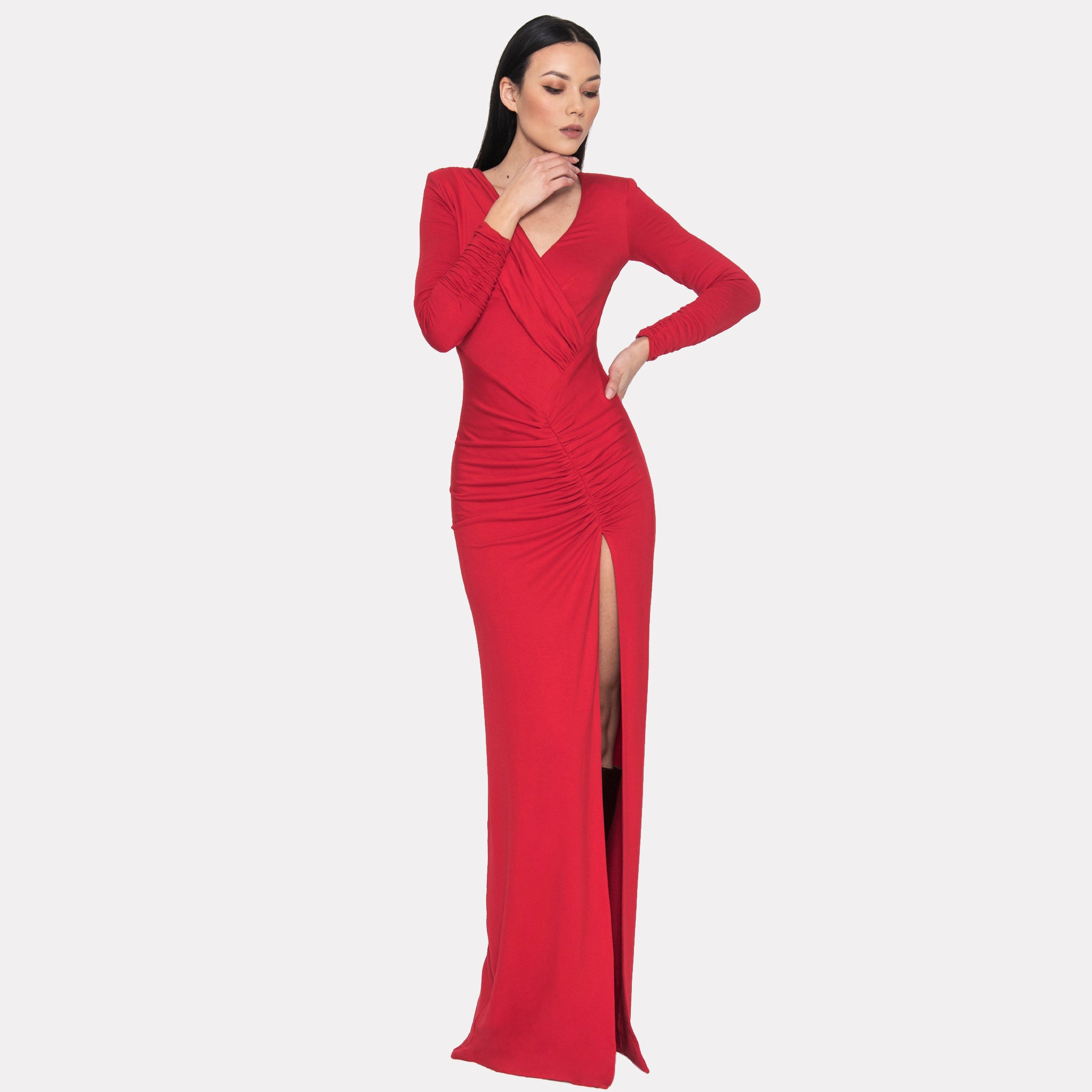 Knitted Draped Maxi Dress Aurora Red 1