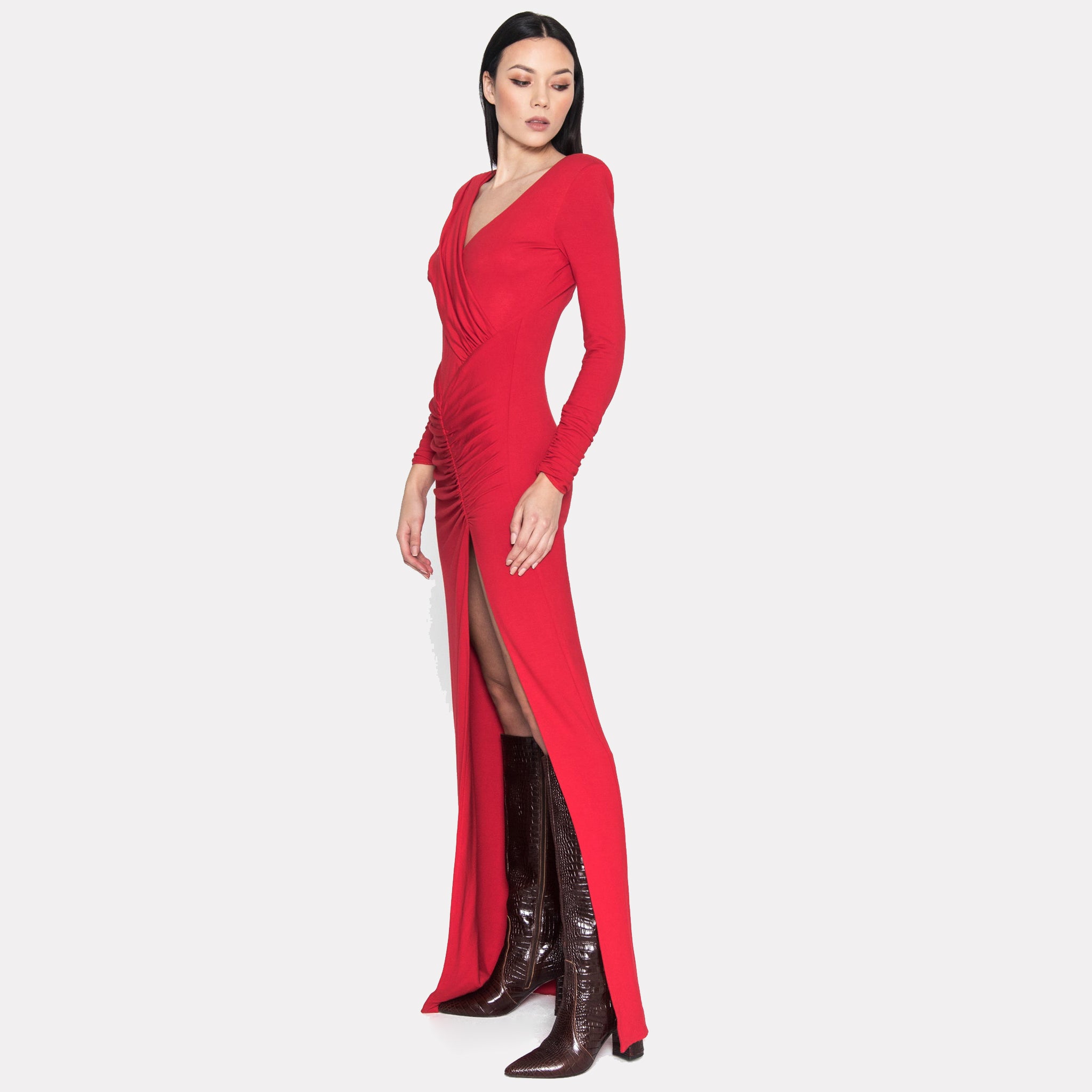 Knitted Draped Maxi Dress Aurora Red 2