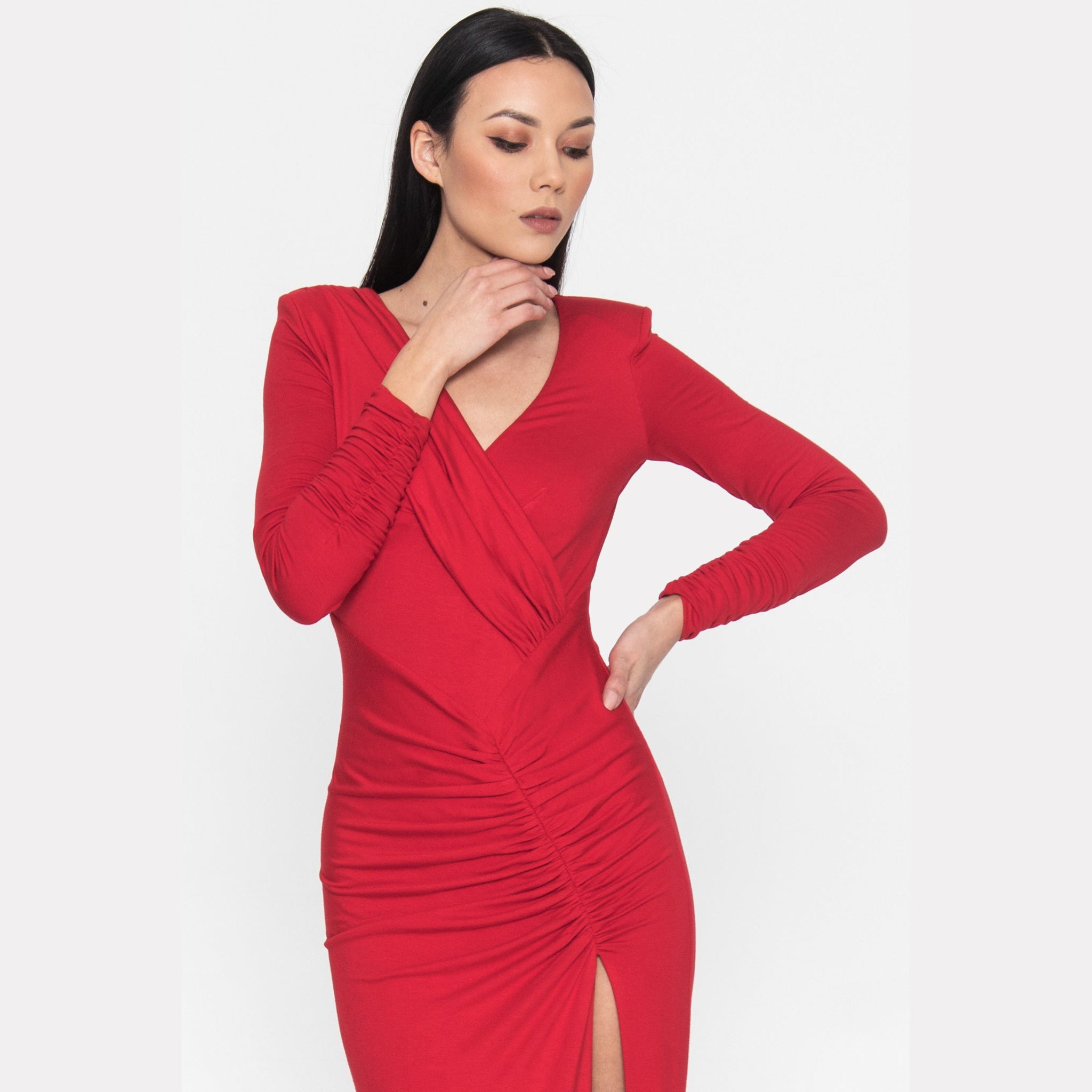 Knitted Draped Maxi Dress Aurora Red 3