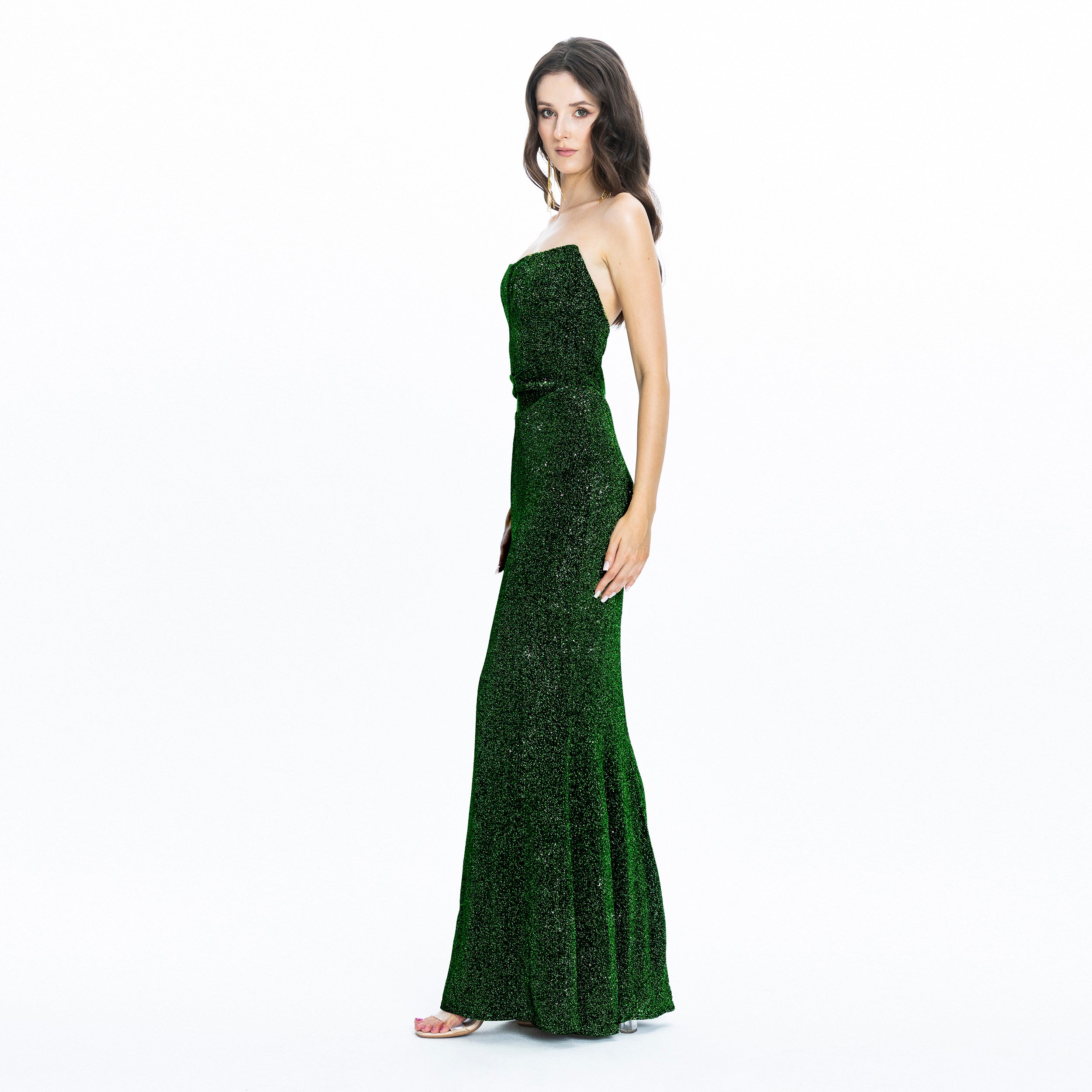 Shimmering Corset Evening Gown Moon Emerald Green