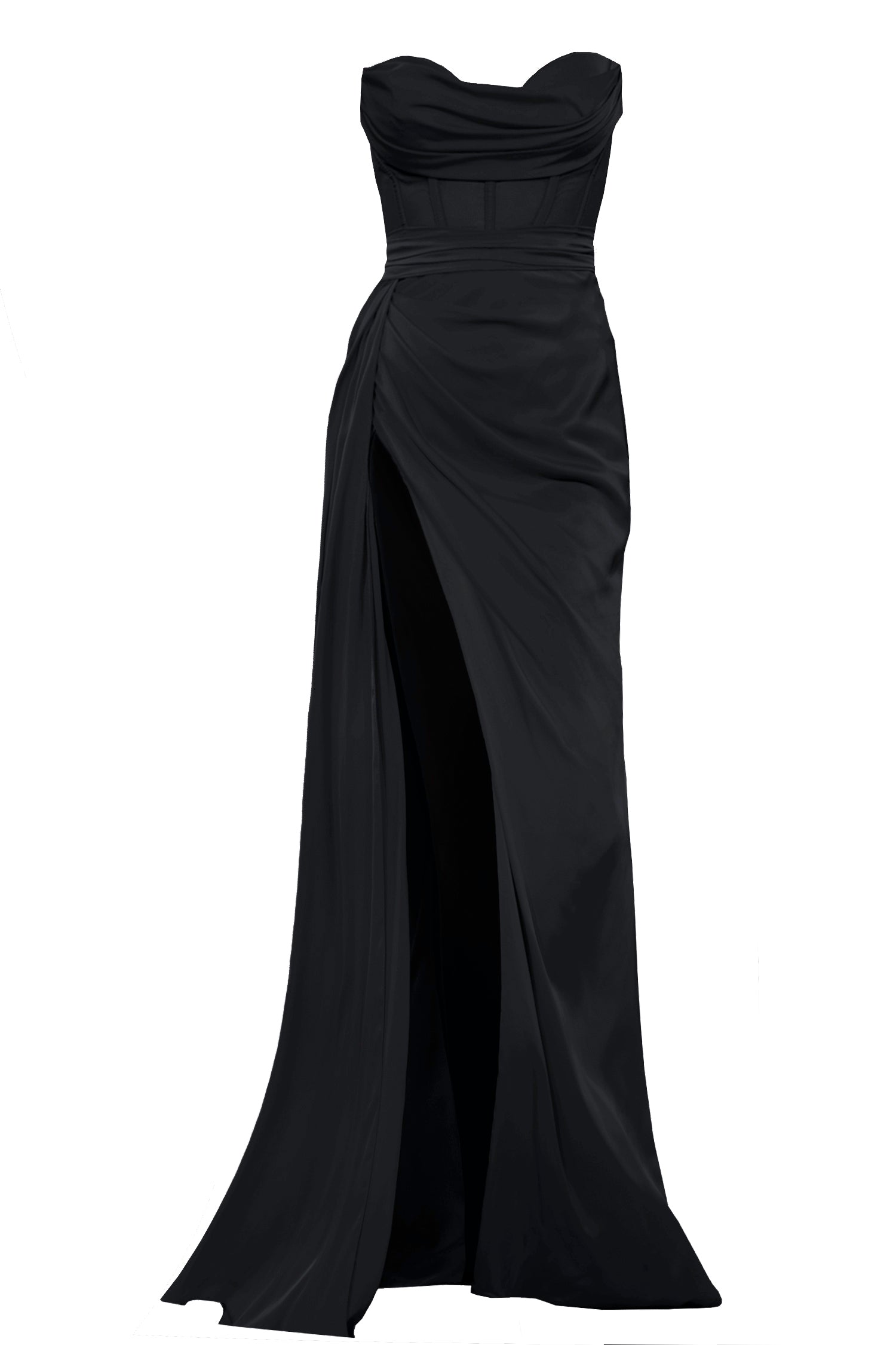 Czarna suknia z gorsetem i wysokim rozcięciem Napoli