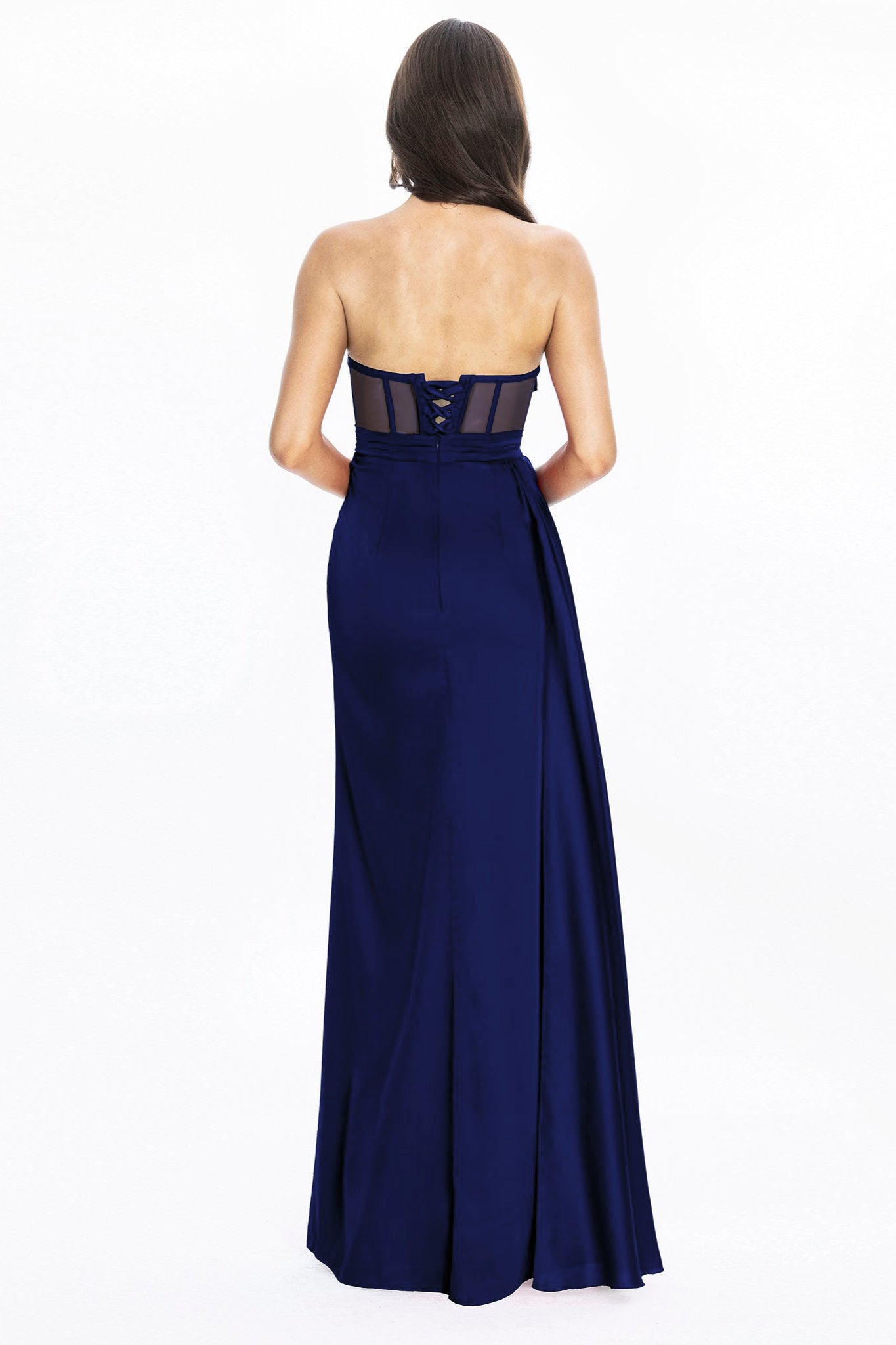 Navy Blue Satin Corset Evening Couture Gown Napoli Angelika Jozefczyk 3