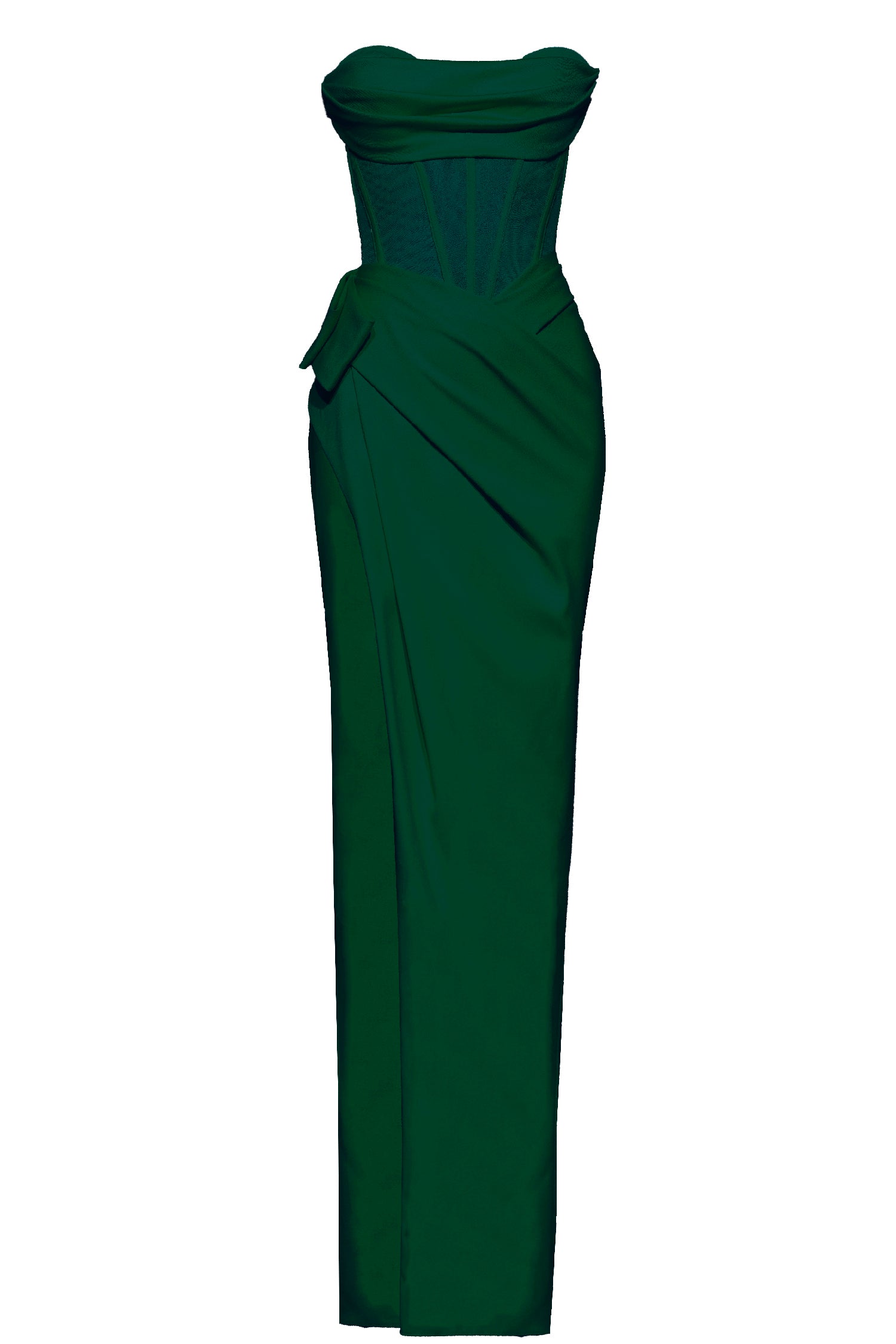Palermo Corset High Slit Gown Emerald