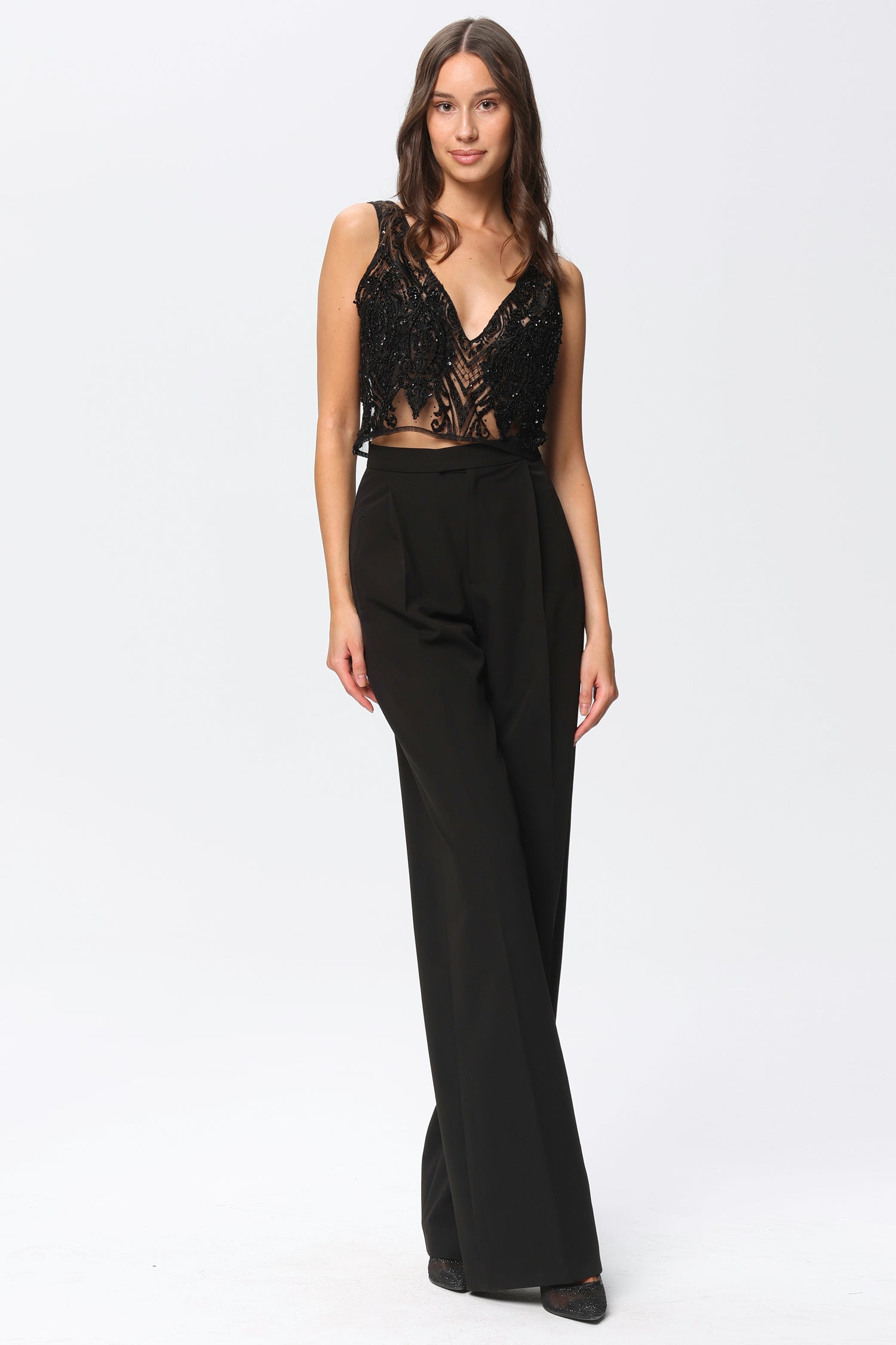 Sanremo High-Rise Wide-Leg Suit Pants Black Angelika Jozefczyk 4