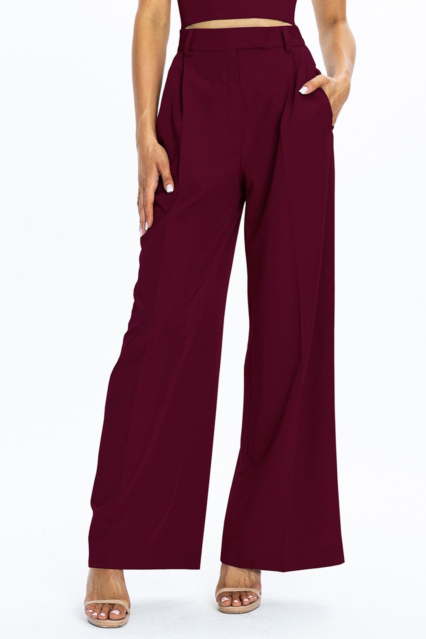 Sanremo High-Rise Wide-Leg Suit Pants Burgundy