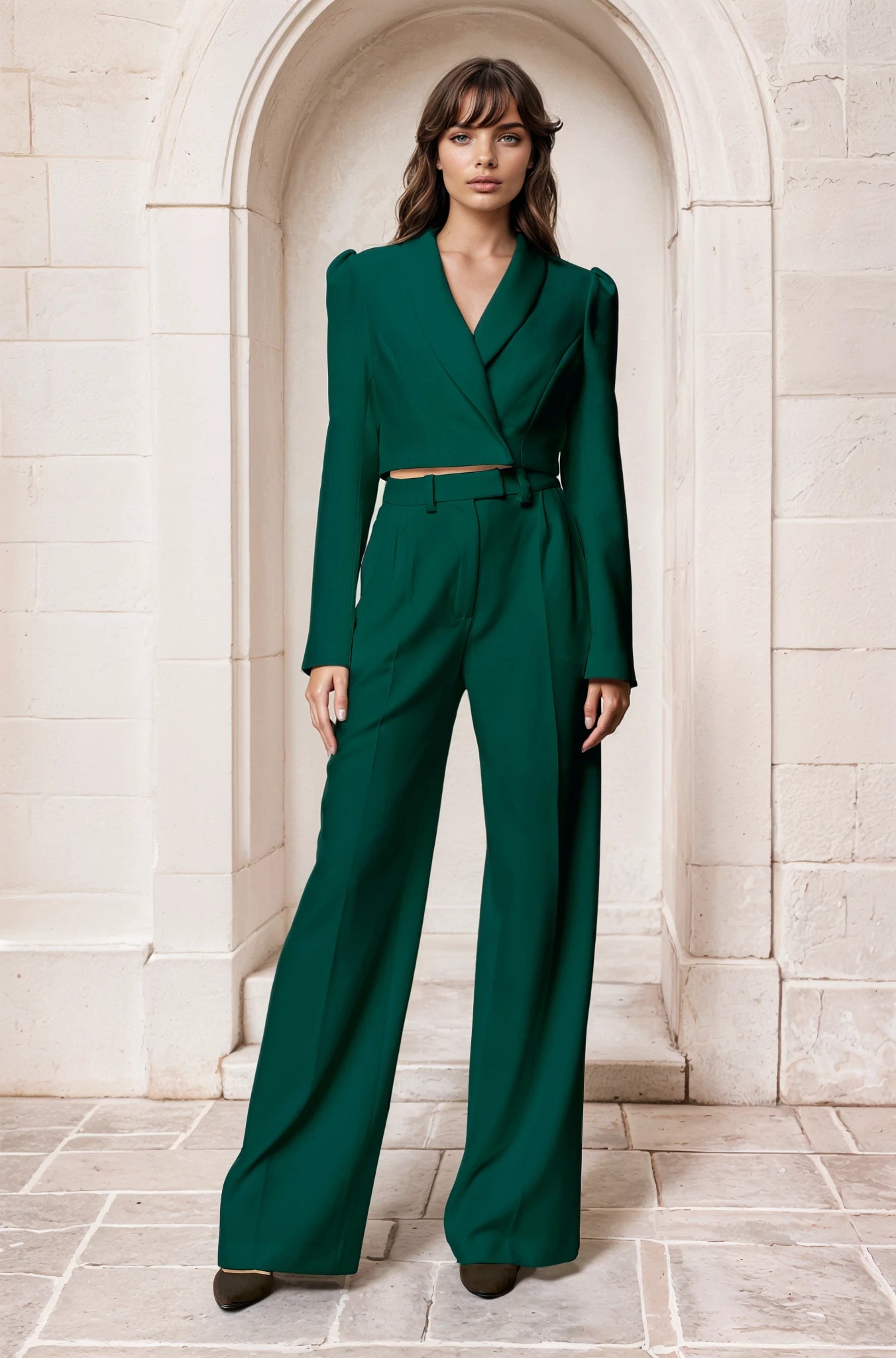 Sanremo High-Rise Wide-Leg Suit Pants Emerald Angelika Jozefczyk2